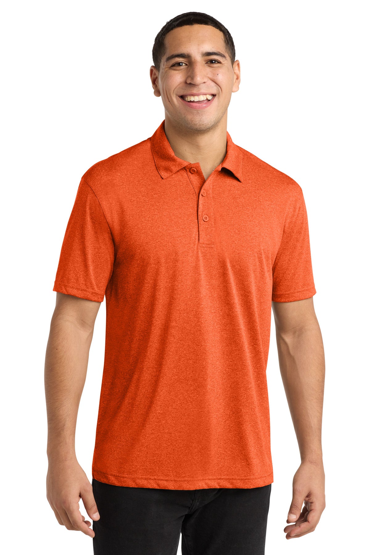Custom Deep Orange Heather Heather Contender Polo ST660, personalized by SanCanDo Swag in Argyle, TX