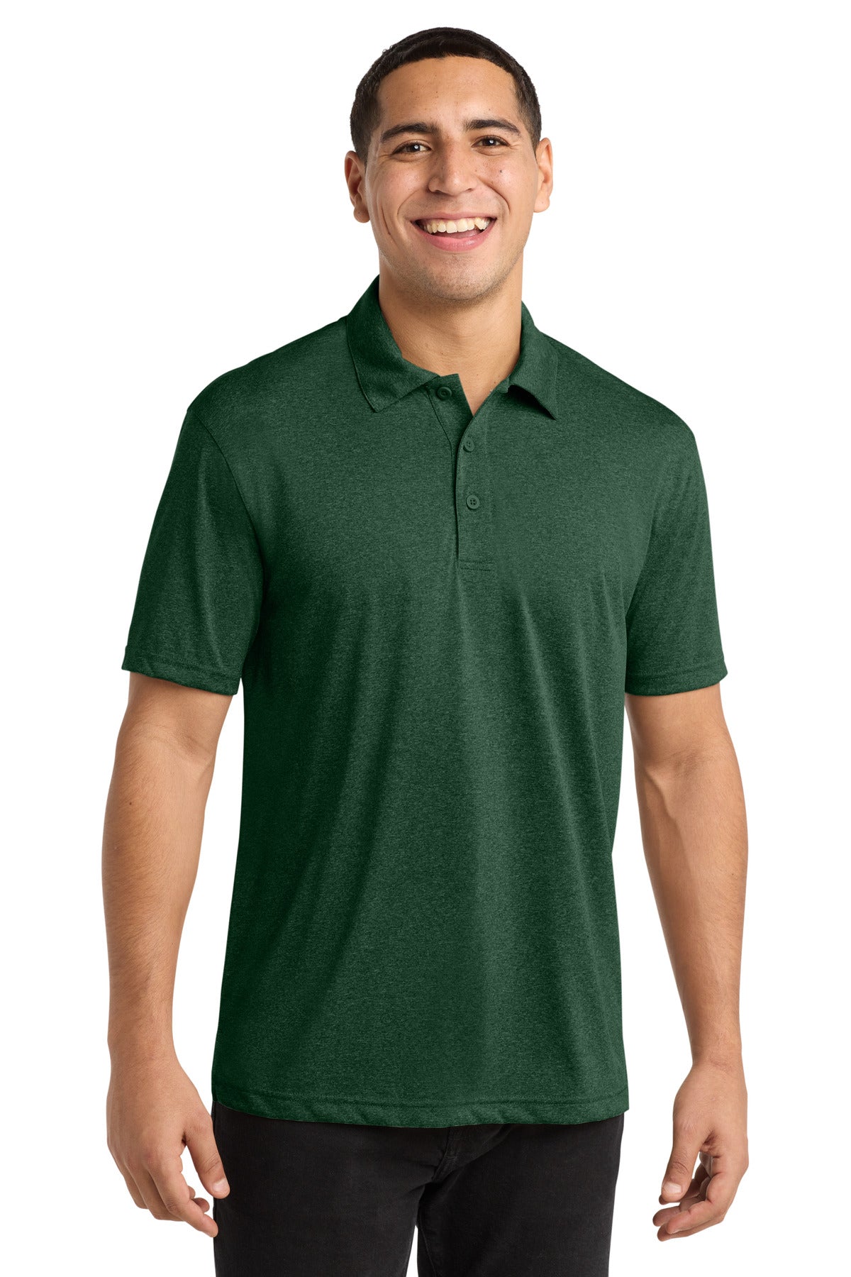 Custom Forest Green Heather Heather Contender Polo ST660, personalized by SanCanDo Swag in Argyle, TX