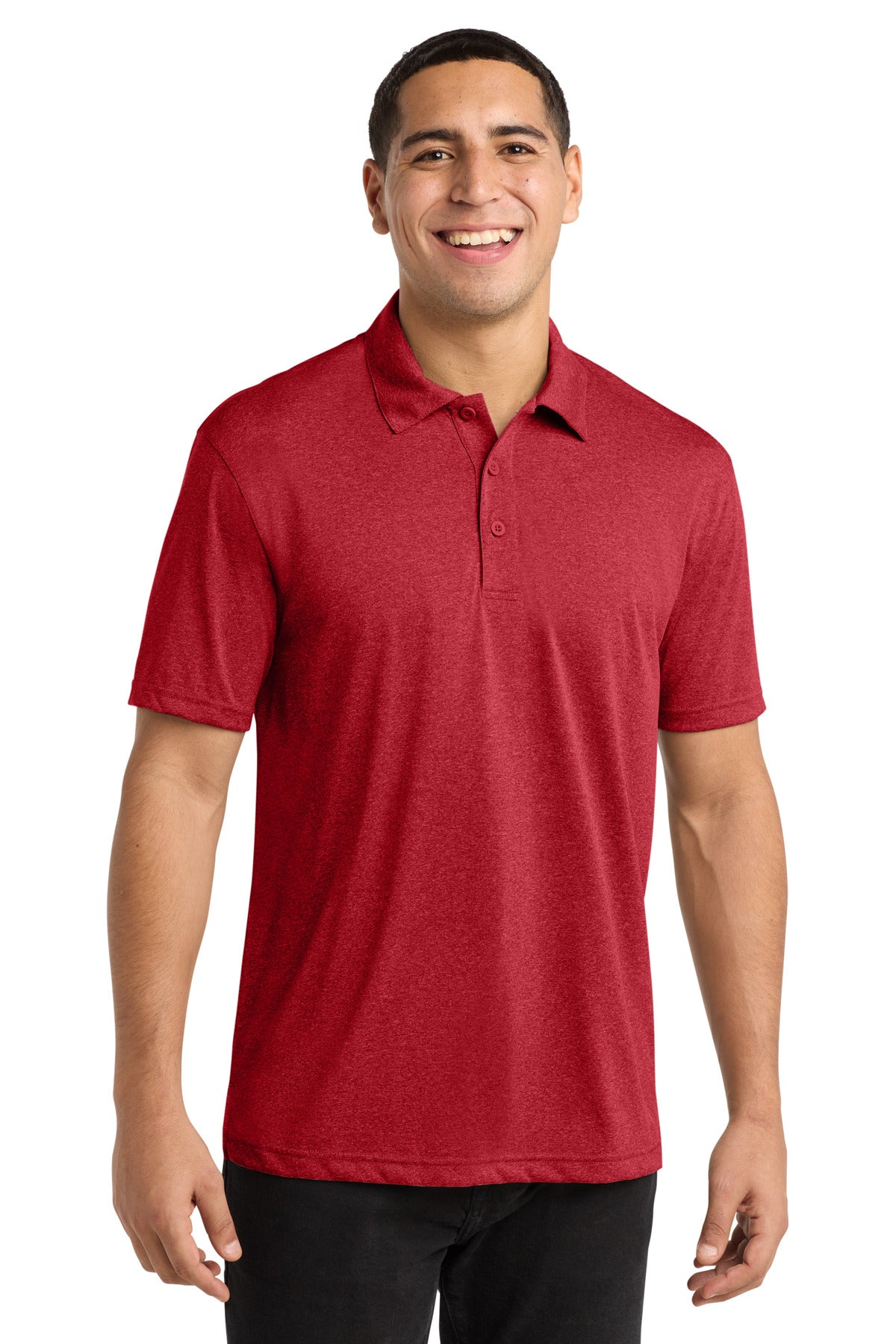 Custom Scarlet Heather Heather Contender Polo ST660, personalized by SanCanDo Swag in Argyle, TX