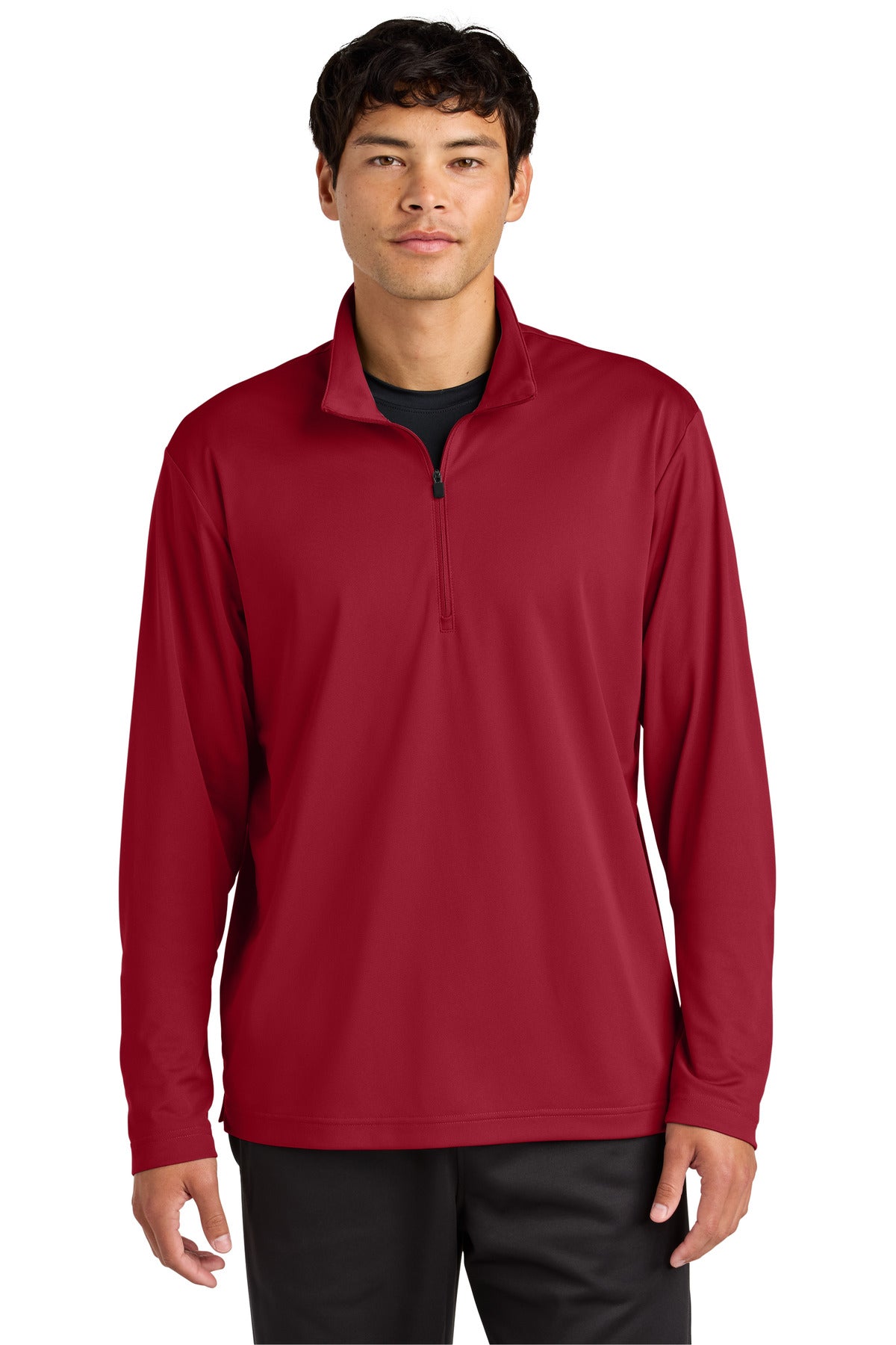Custom Deep Red Micropique Sport-Wick 1/4-Zip ST672, personalized by SanCanDo Swag in Argyle, TX