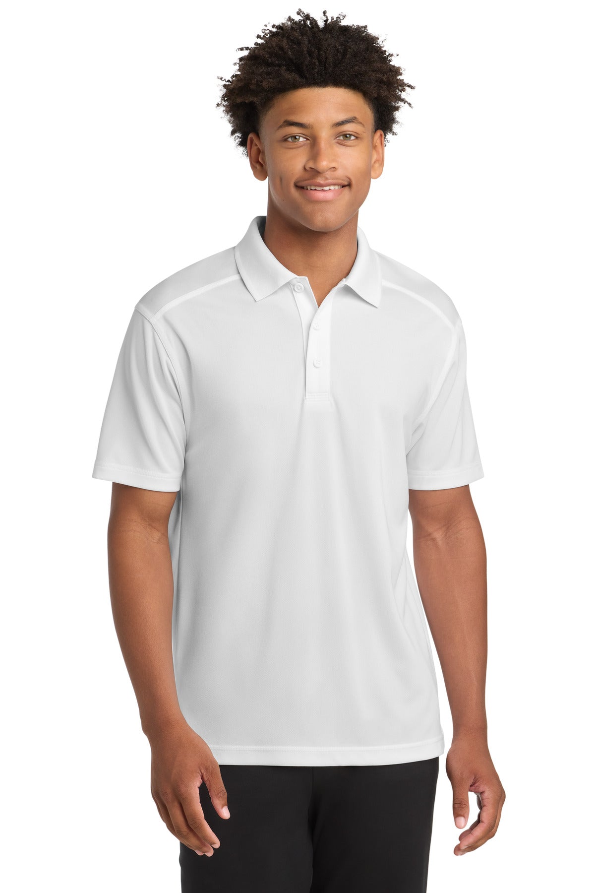 Custom White PosiCharge Micro-Mesh Polo ST680, personalized by SanCanDo Swag in Argyle, TX