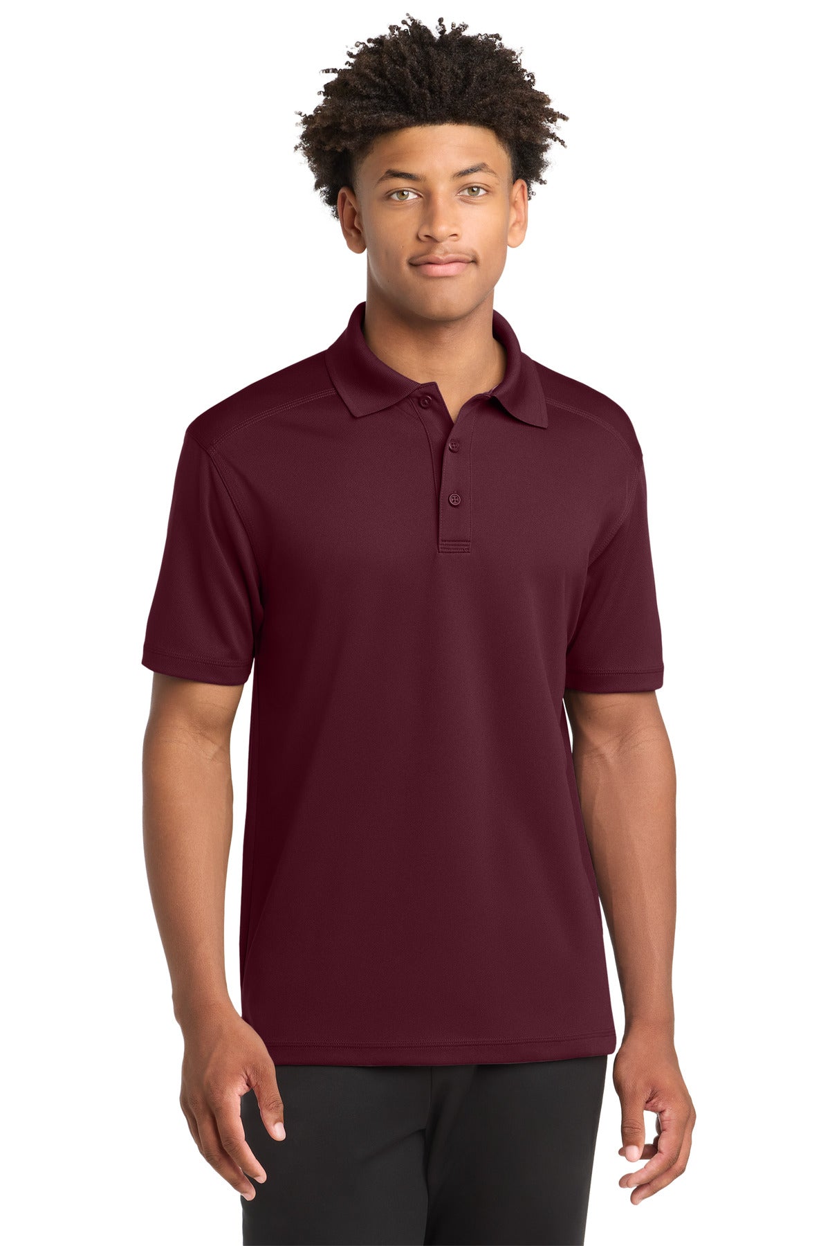 Custom Maroon PosiCharge Micro-Mesh Polo ST680, personalized by SanCanDo Swag in Argyle, TX
