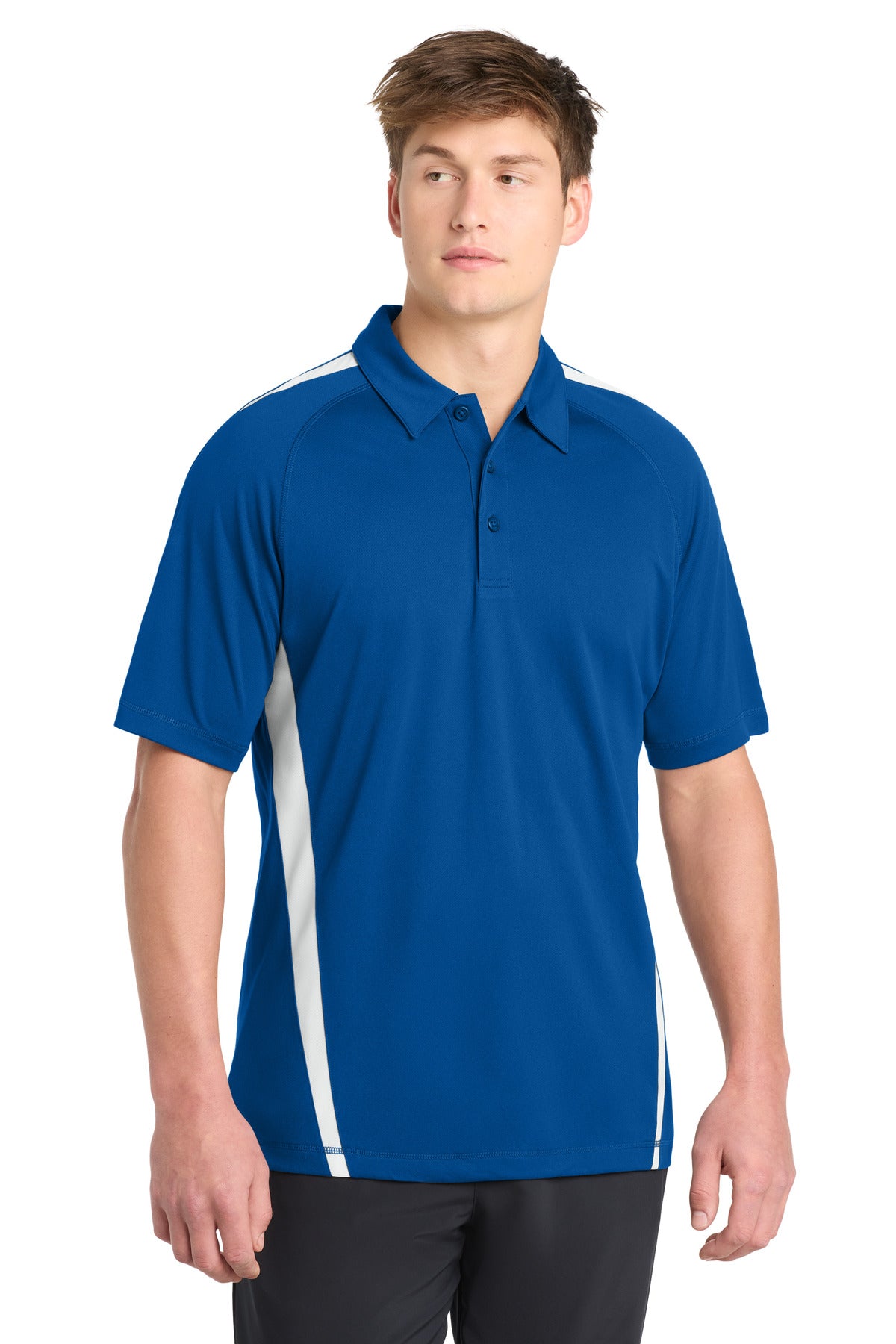 Custom True Royal/ White PosiCharge Micro-Mesh Colorblock Polo ST685, personalized by SanCanDo Swag in Argyle, TX