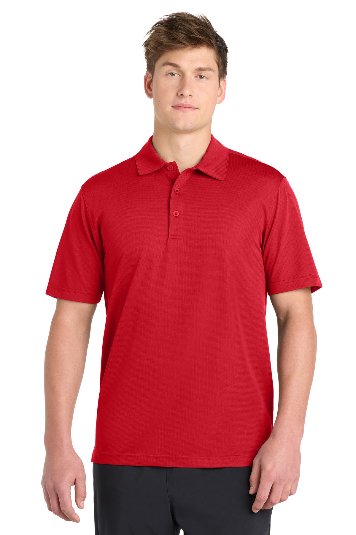 Custom True Red PosiCharge Active Textured Polo ST690, personalized by SanCanDo Swag in Argyle, TX