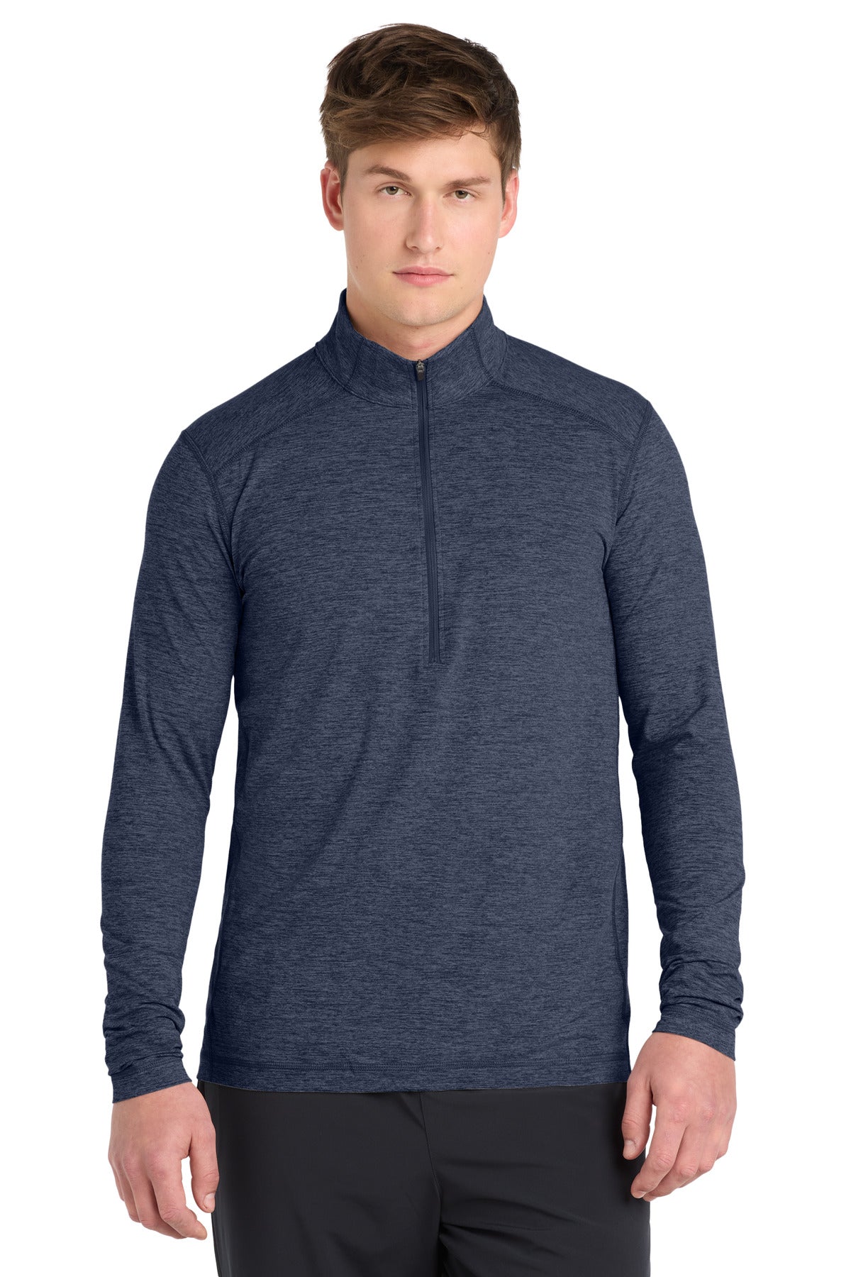 Custom Dark Denim Heather Exchange 1.5 Long Sleeve 1/2-Zip ST711, personalized by SanCanDo Swag in Argyle, TX