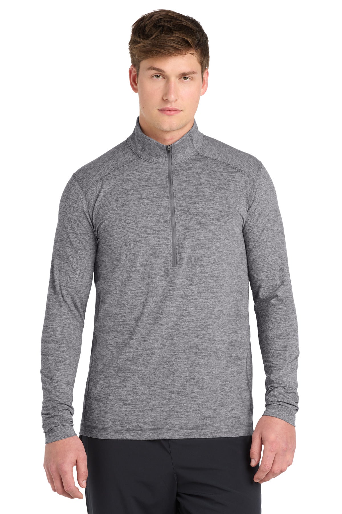 Custom Grey Heather Exchange 1.5 Long Sleeve 1/2-Zip ST711, personalized by SanCanDo Swag in Argyle, TX