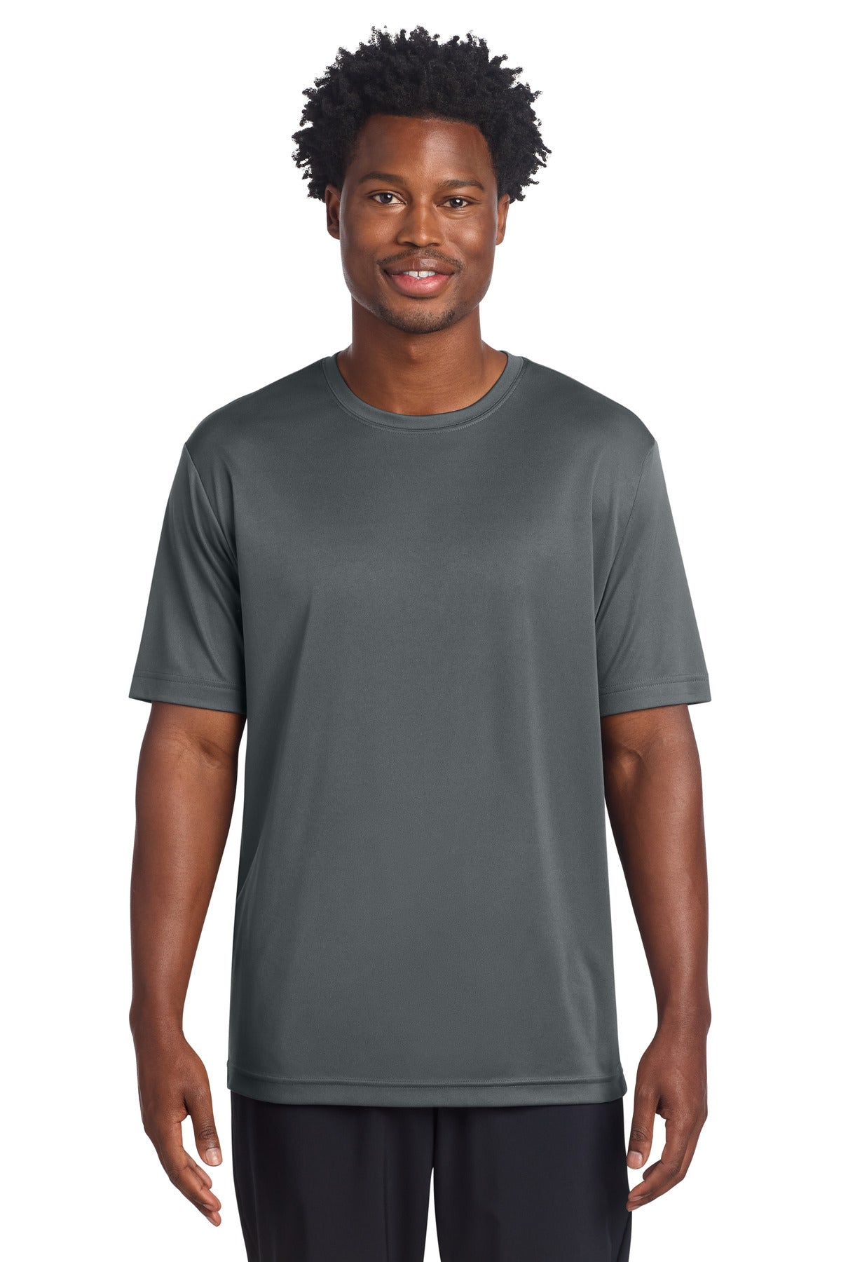 Custom Iron Grey PosiCharge Re-Compete Tee ST720, personalized by SanCanDo Swag in Argyle, TX