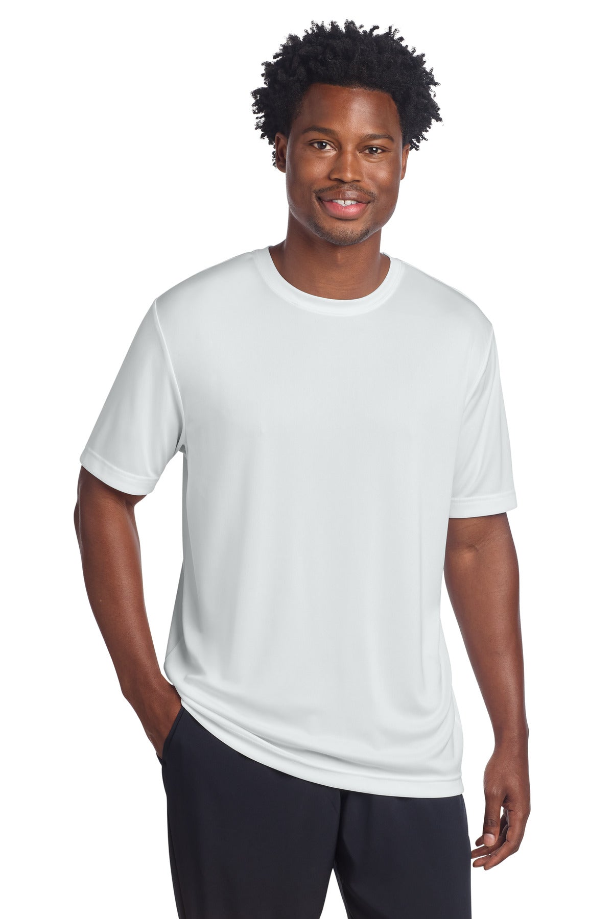 Custom White PosiCharge Re-Compete Tee ST720, personalized by SanCanDo Swag in Argyle, TX