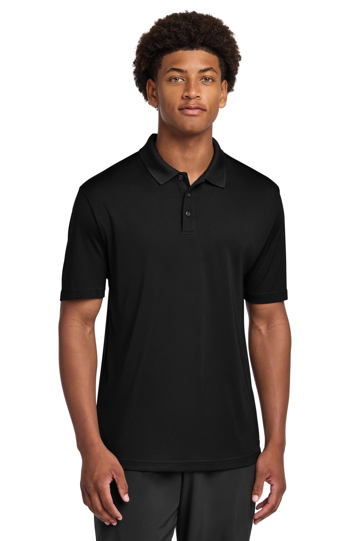 Custom Black PosiCharge Re-Compete Polo ST725, personalized by SanCanDo Swag in Argyle, TX