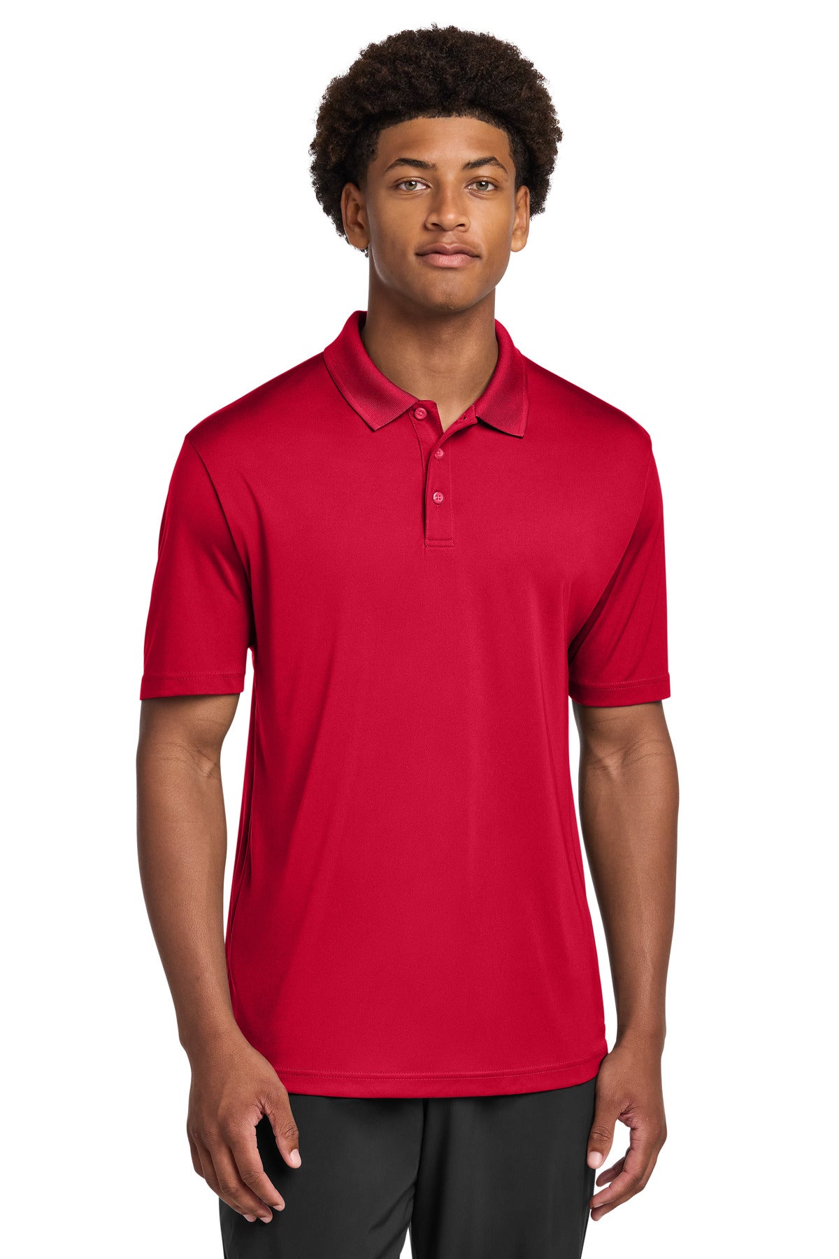 Custom Deep Red PosiCharge Re-Compete Polo ST725, personalized by SanCanDo Swag in Argyle, TX