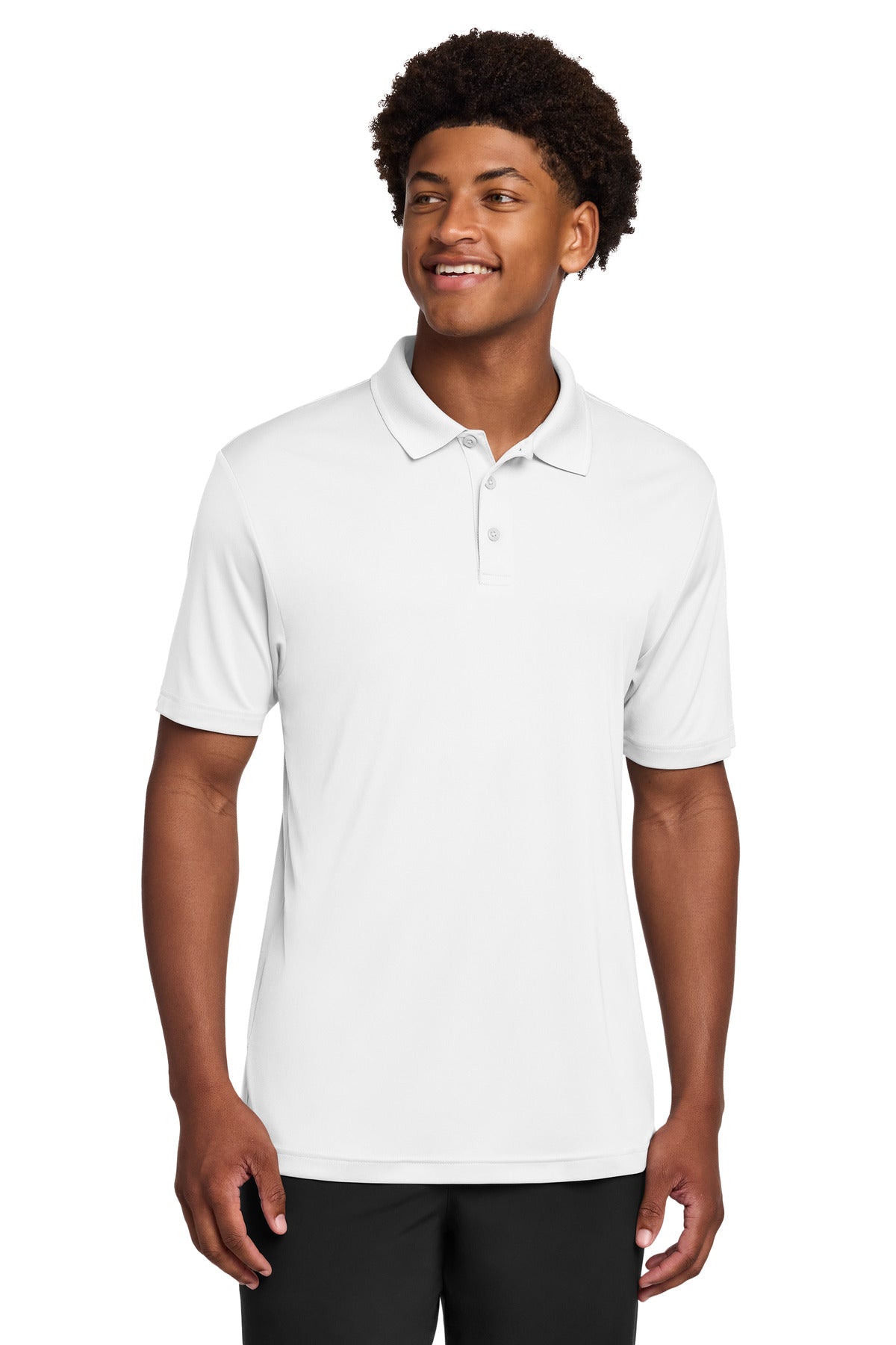 Custom White PosiCharge Re-Compete Polo ST725, personalized by SanCanDo Swag in Argyle, TX