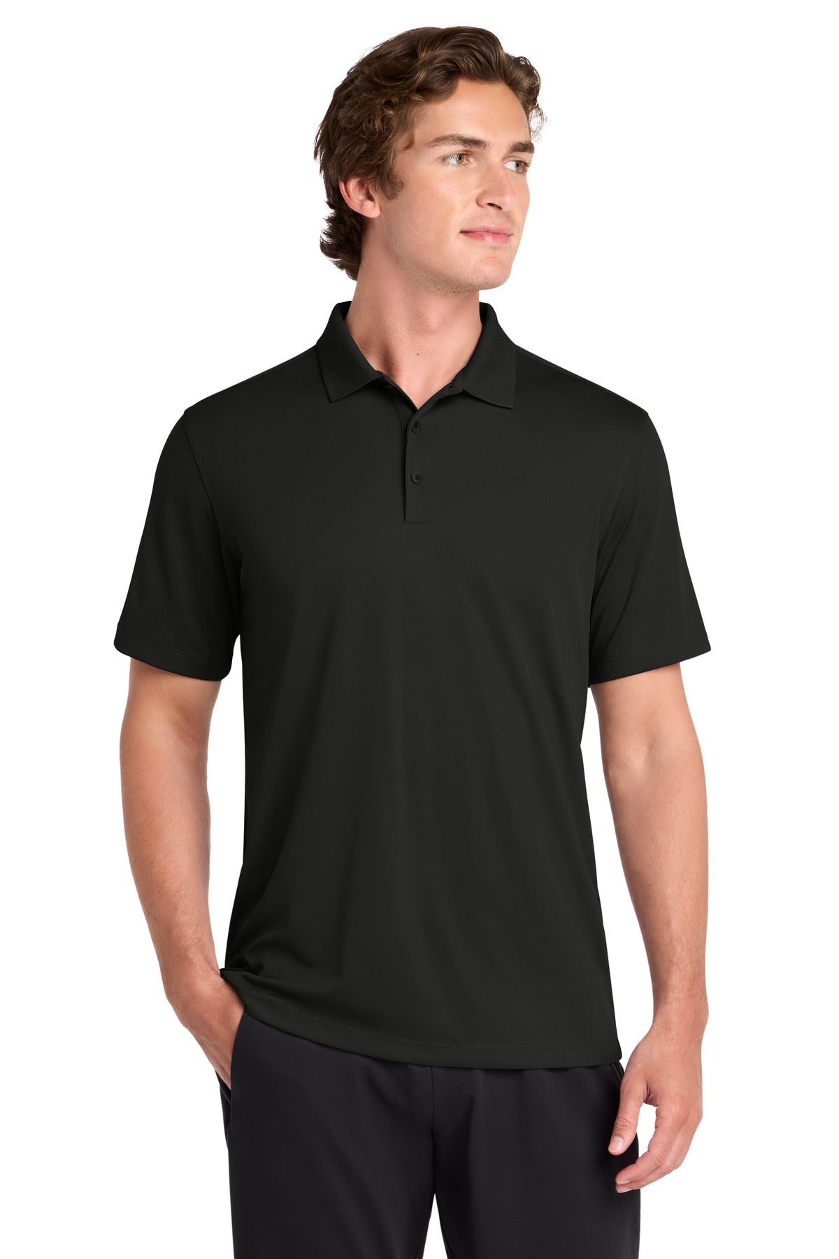 Custom Black UV Micropique Polo ST740, personalized by SanCanDo Swag in Argyle, TX