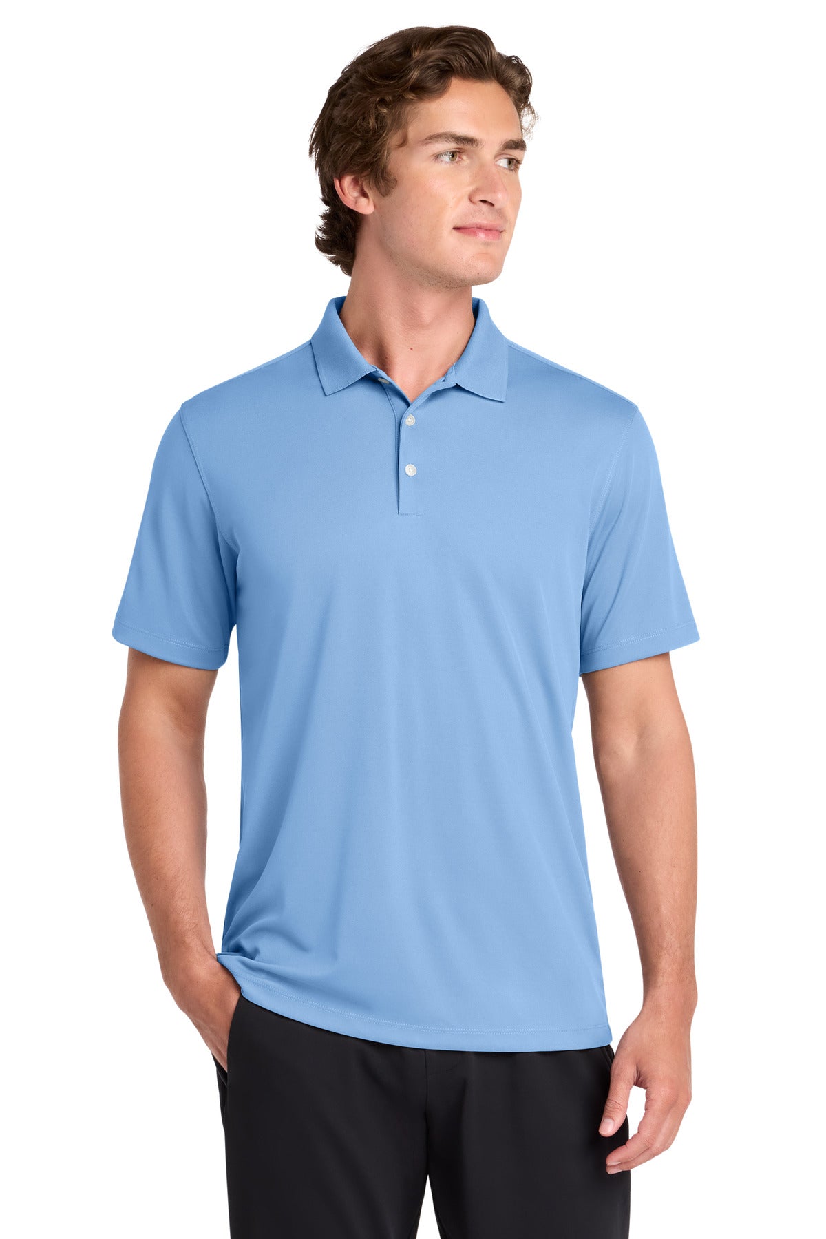 Custom Carolina Blue UV Micropique Polo ST740, personalized by SanCanDo Swag in Argyle, TX