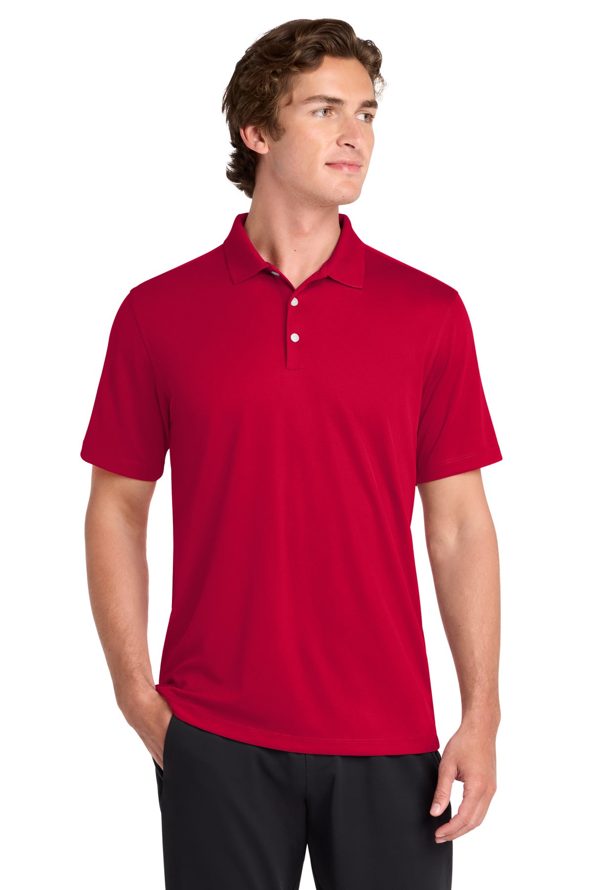Custom Deep Red UV Micropique Polo ST740, personalized by SanCanDo Swag in Argyle, TX
