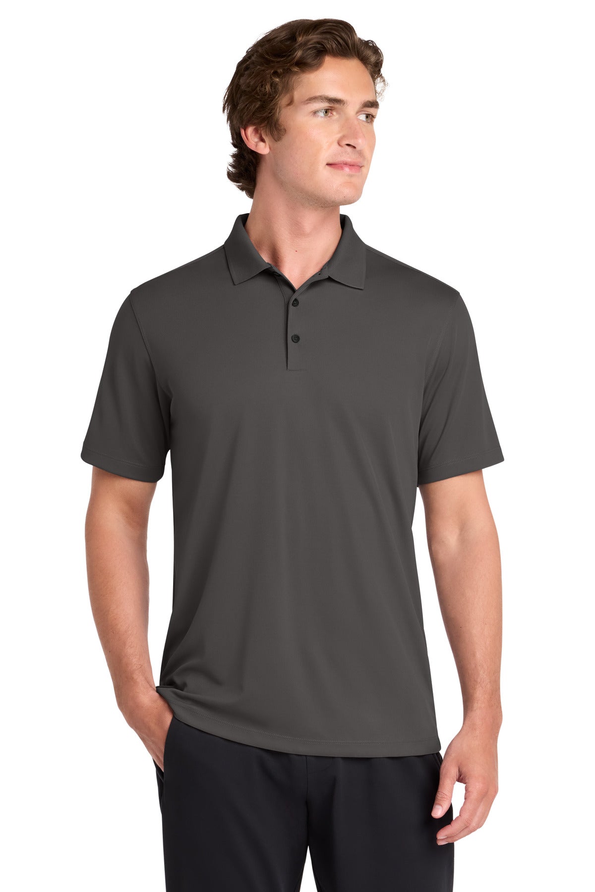 Custom Graphite UV Micropique Polo ST740, personalized by SanCanDo Swag in Argyle, TX