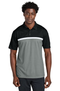 Custom Black/ Grey Concrete Heather/ White UV Micropique Colorblock Polo ST741, personalized by SanCanDo Swag in Argyle, TX