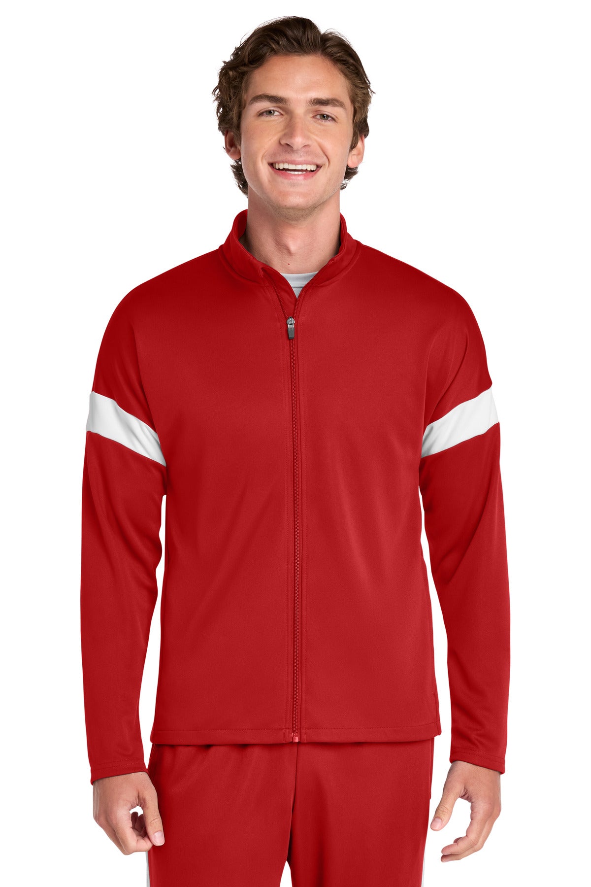 Custom Deep Red/ White Travel Full-Zip Jacket ST800, personalized by SanCanDo Swag in Argyle, TX