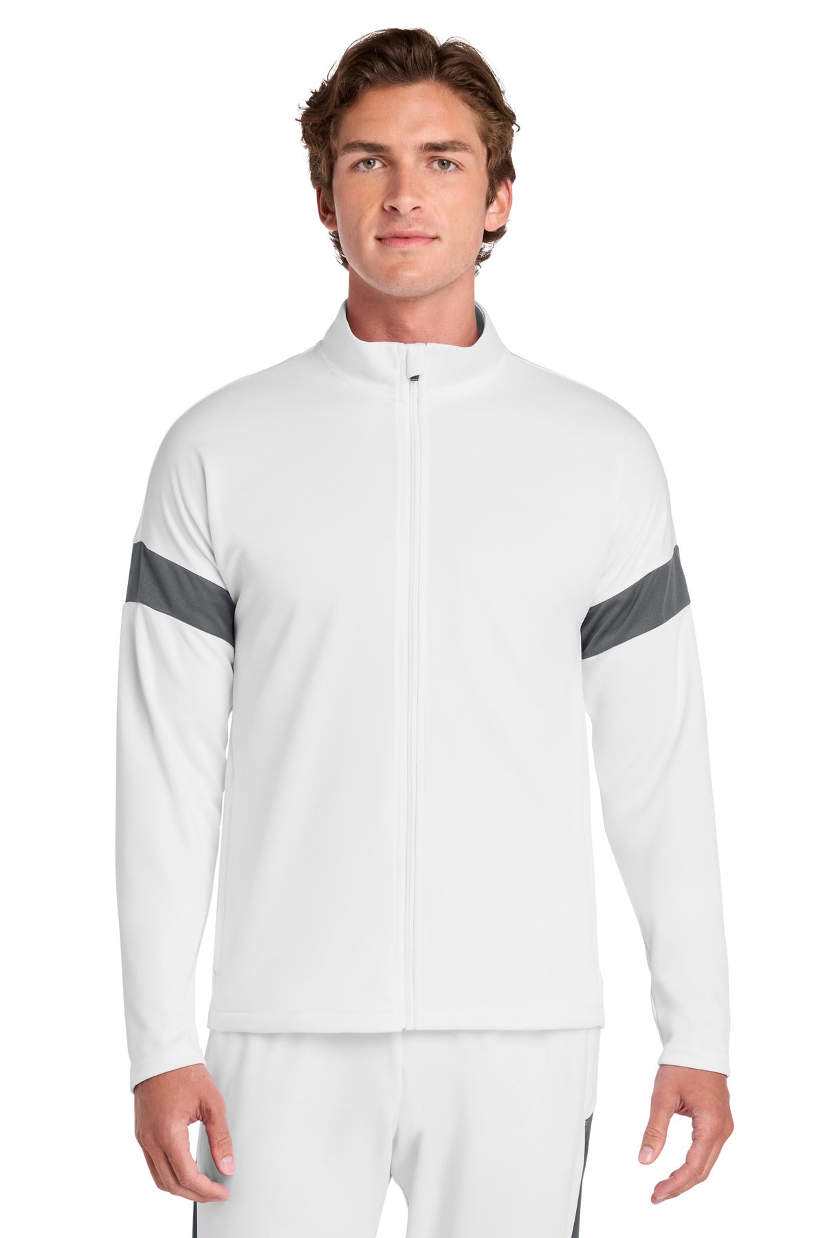 Custom White/ Iron Grey Travel Full-Zip Jacket ST800, personalized by SanCanDo Swag in Argyle, TX