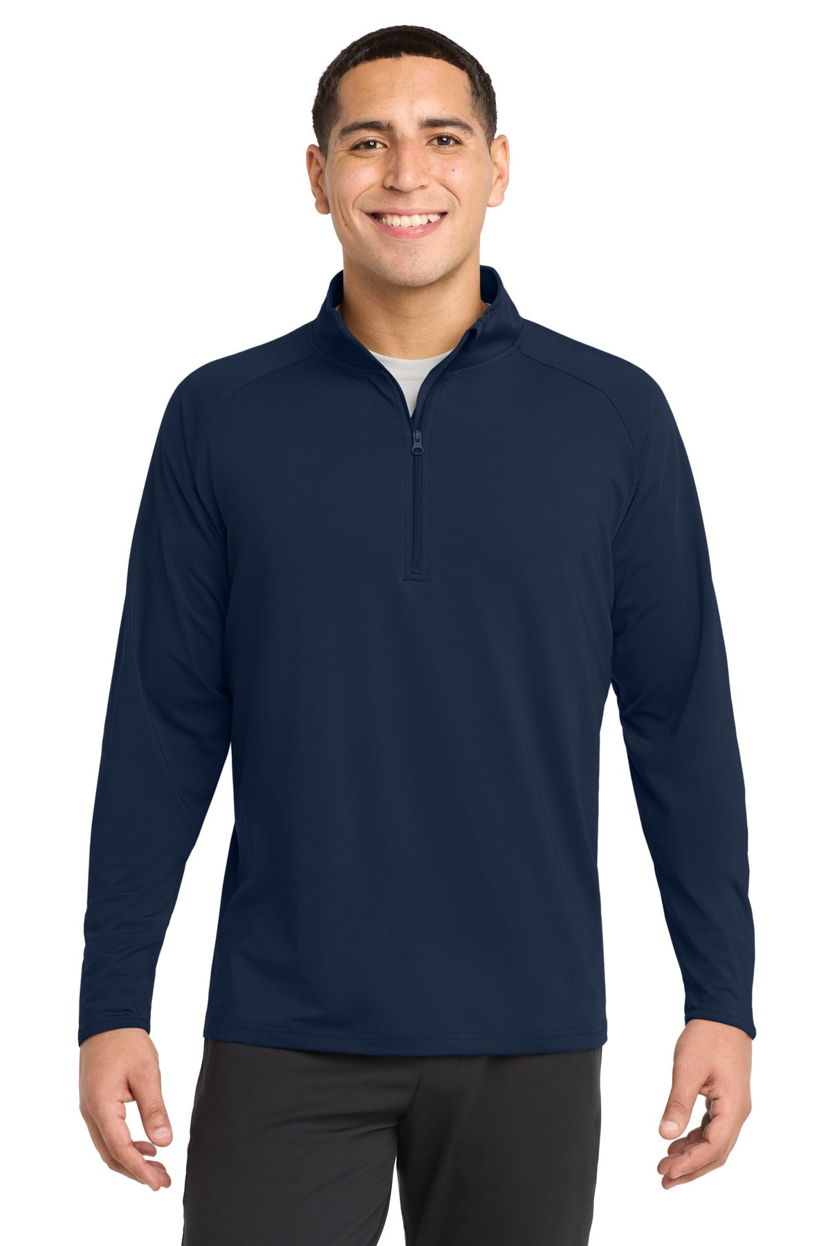 Custom True Navy Sport-Wick Stretch 1/4-Zip Pullover ST850, personalized by SanCanDo Swag in Argyle, TX