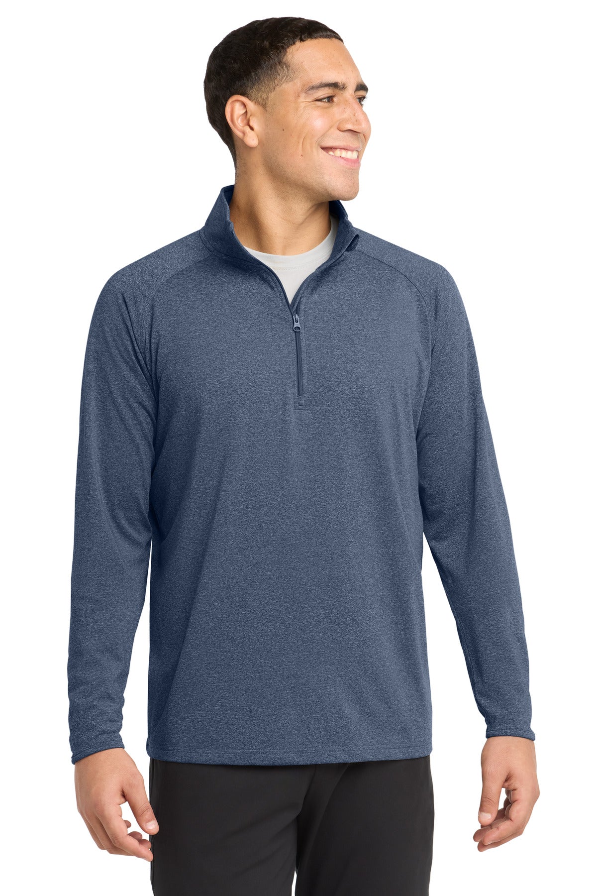 Custom True Navy Heather Sport-Wick Stretch 1/4-Zip Pullover ST850, personalized by SanCanDo Swag in Argyle, TX