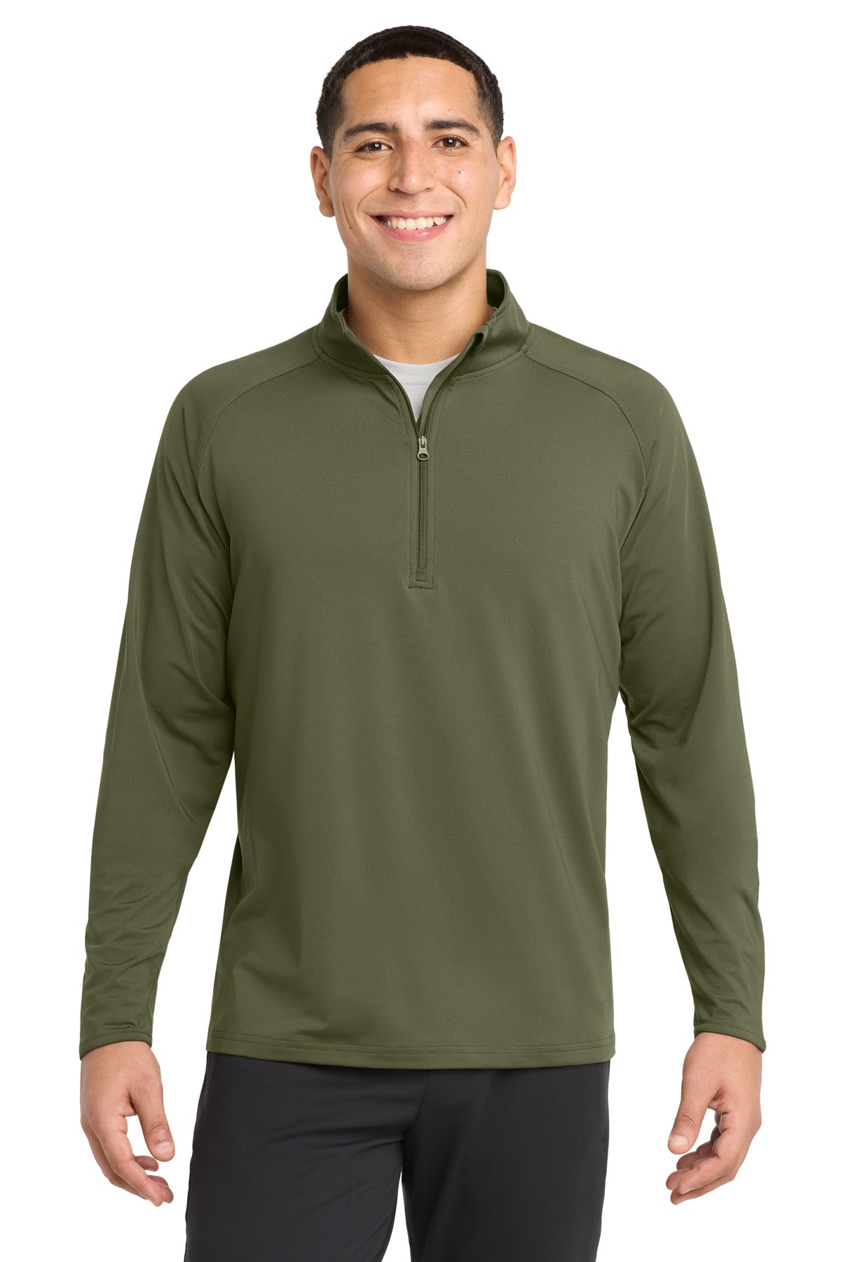 Custom Olive Drab Green Sport-Wick Stretch 1/4-Zip Pullover ST850, personalized by SanCanDo Swag in Argyle, TX