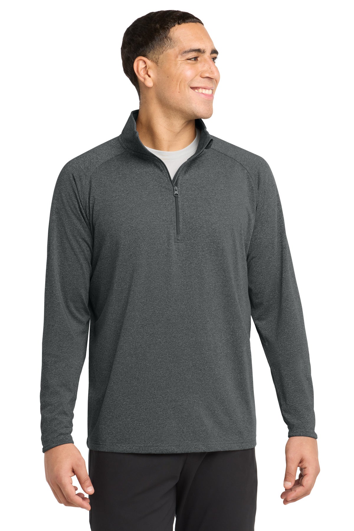 Custom Charcoal Grey Heather Sport-Wick Stretch 1/4-Zip Pullover ST850, personalized by SanCanDo Swag in Argyle, TX