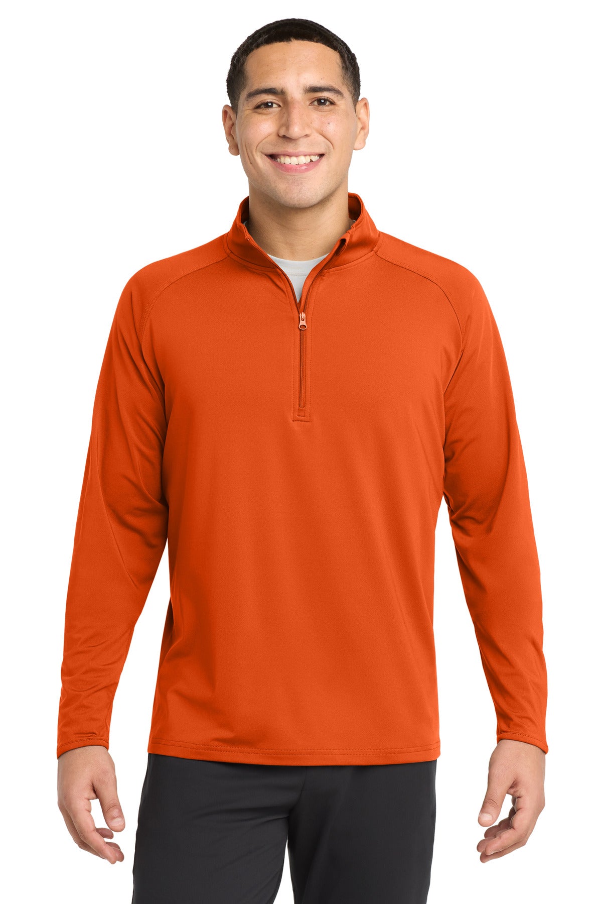 Custom Deep Orange Sport-Wick Stretch 1/4-Zip Pullover ST850, personalized by SanCanDo Swag in Argyle, TX