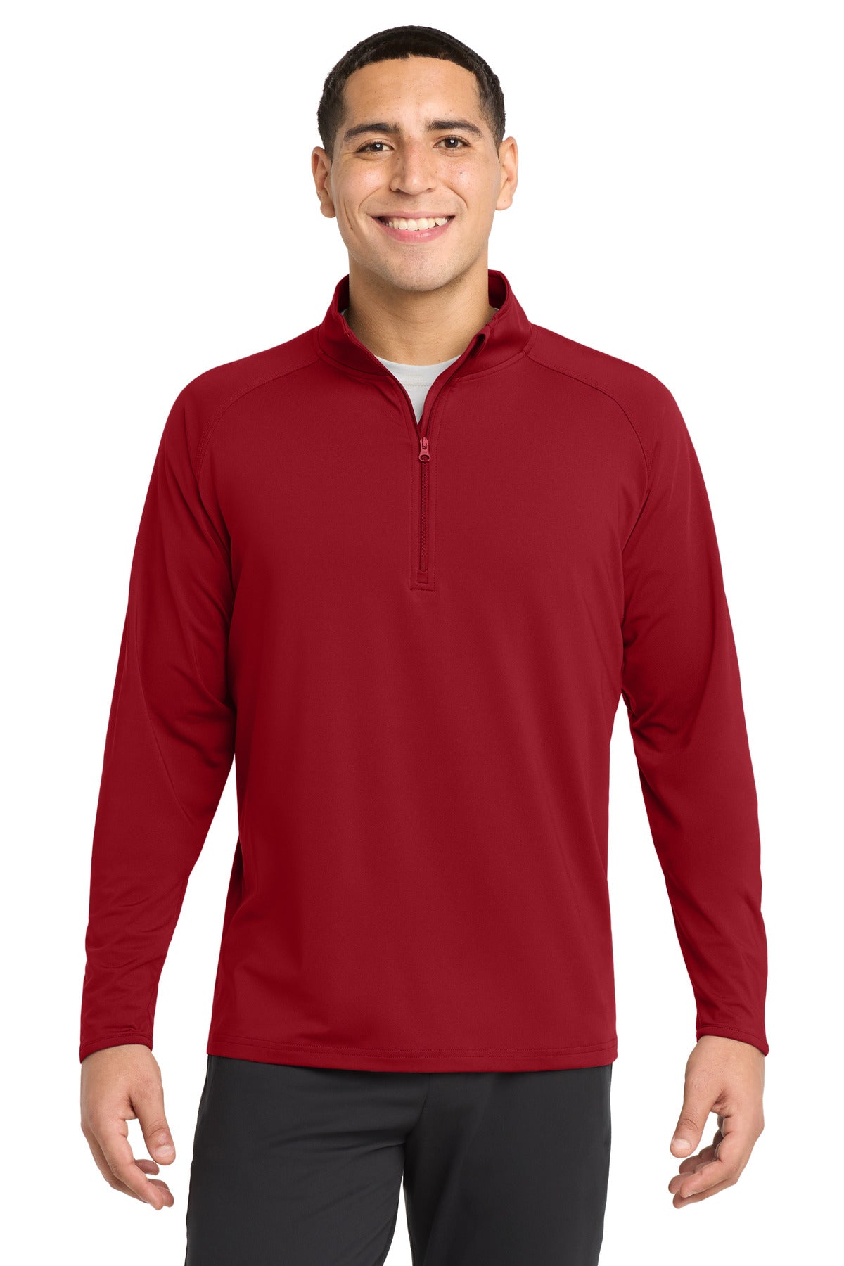 Custom Deep Red Sport-Wick Stretch 1/4-Zip Pullover ST850, personalized by SanCanDo Swag in Argyle, TX