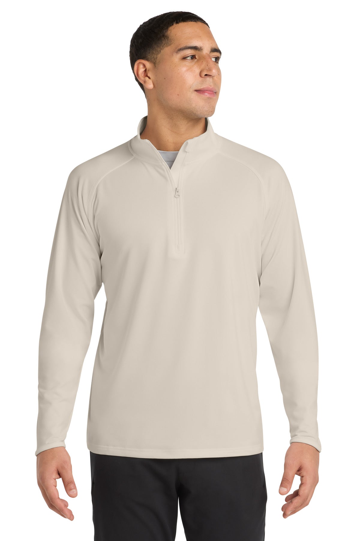 Custom Ecru Sport-Wick Stretch 1/4-Zip Pullover ST850, personalized by SanCanDo Swag in Argyle, TX