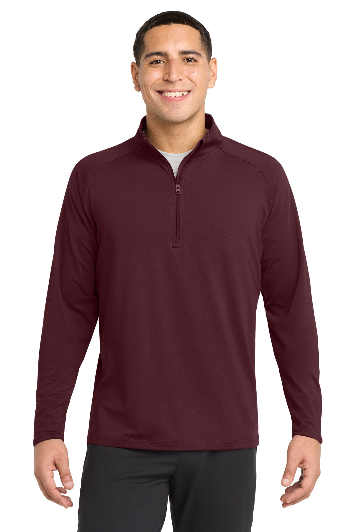 Custom Maroon Sport-Wick Stretch 1/4-Zip Pullover ST850, personalized by SanCanDo Swag in Argyle, TX