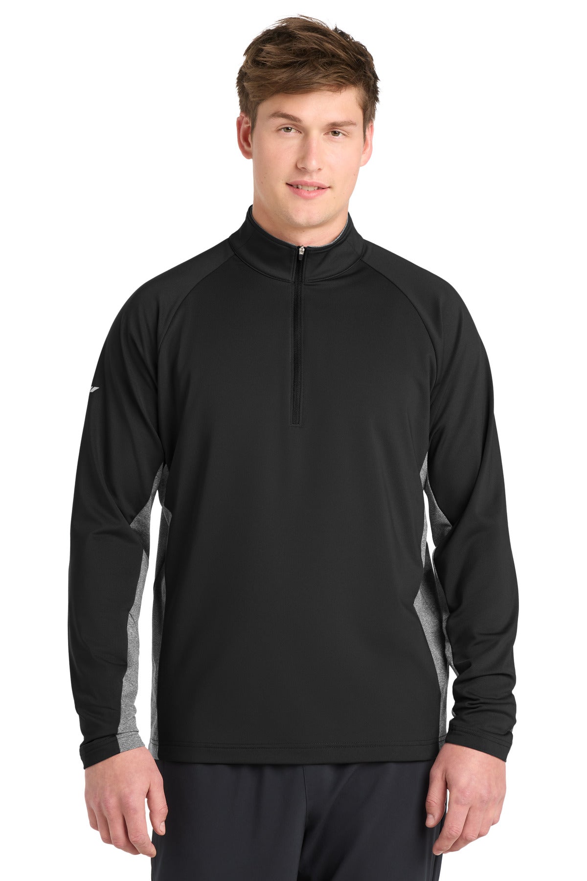 Custom Black/ Charcoal Grey Heather Stretch Contrast 1/4-Zip Pullover ST854, personalized by SanCanDo Swag in Argyle, TX