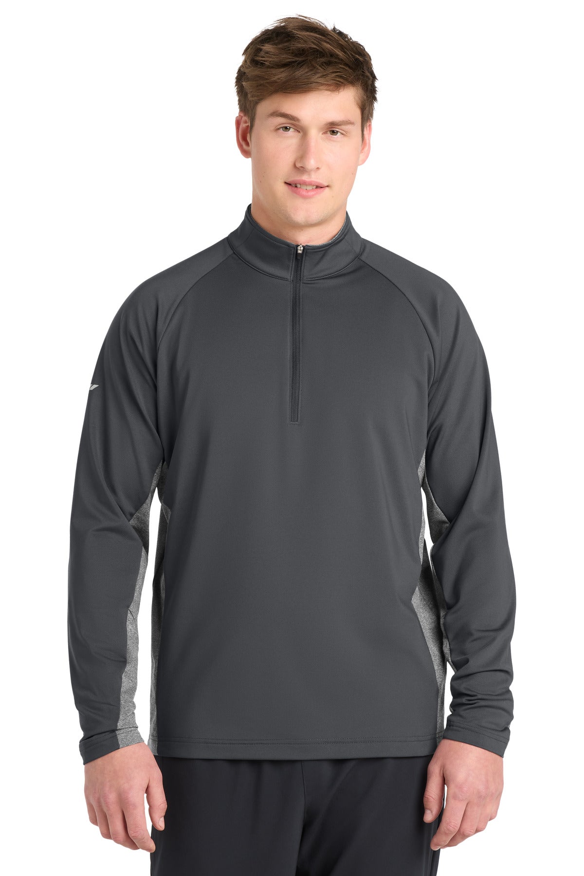 Custom Charcoal Grey/ Charcoal Grey Heather Stretch Contrast 1/4-Zip Pullover ST854, personalized by SanCanDo Swag in Argyle, TX