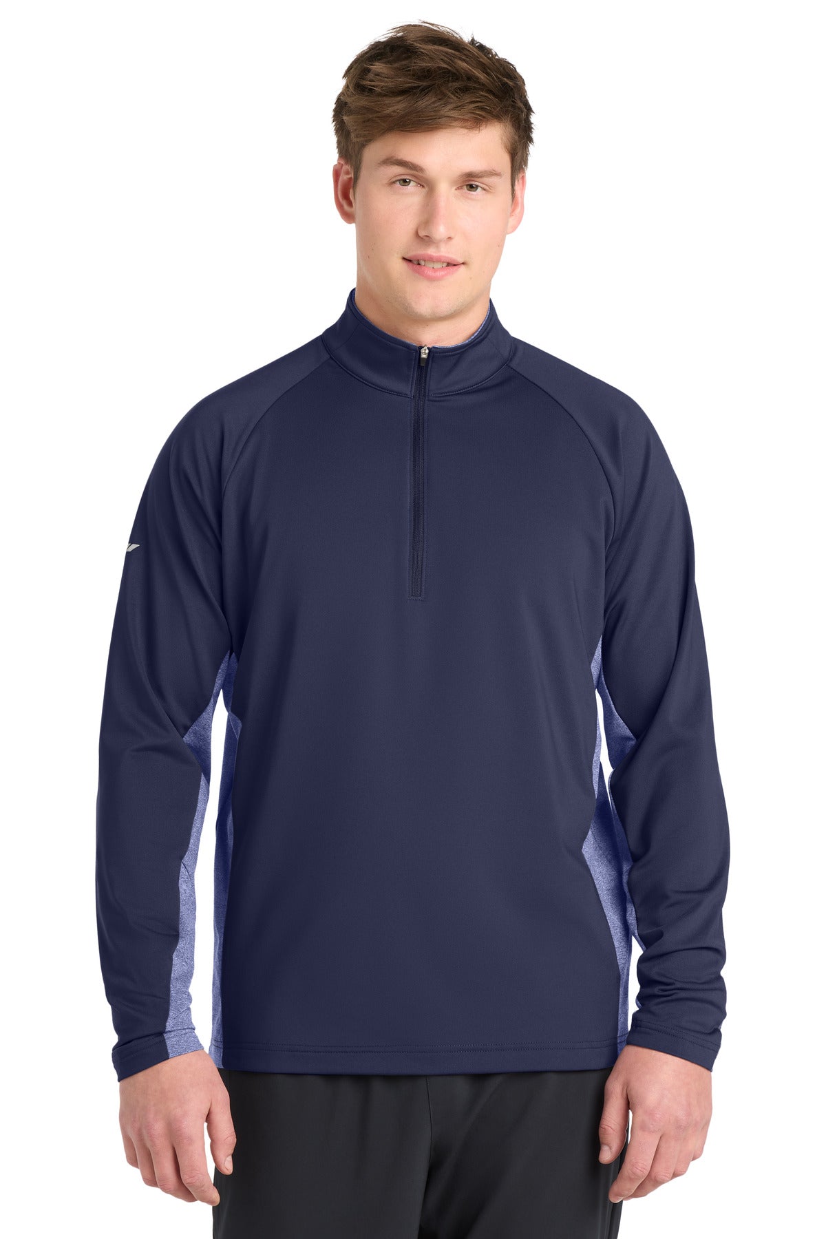 Custom True Navy/ True Navy Heather Stretch Contrast 1/4-Zip Pullover ST854, personalized by SanCanDo Swag in Argyle, TX