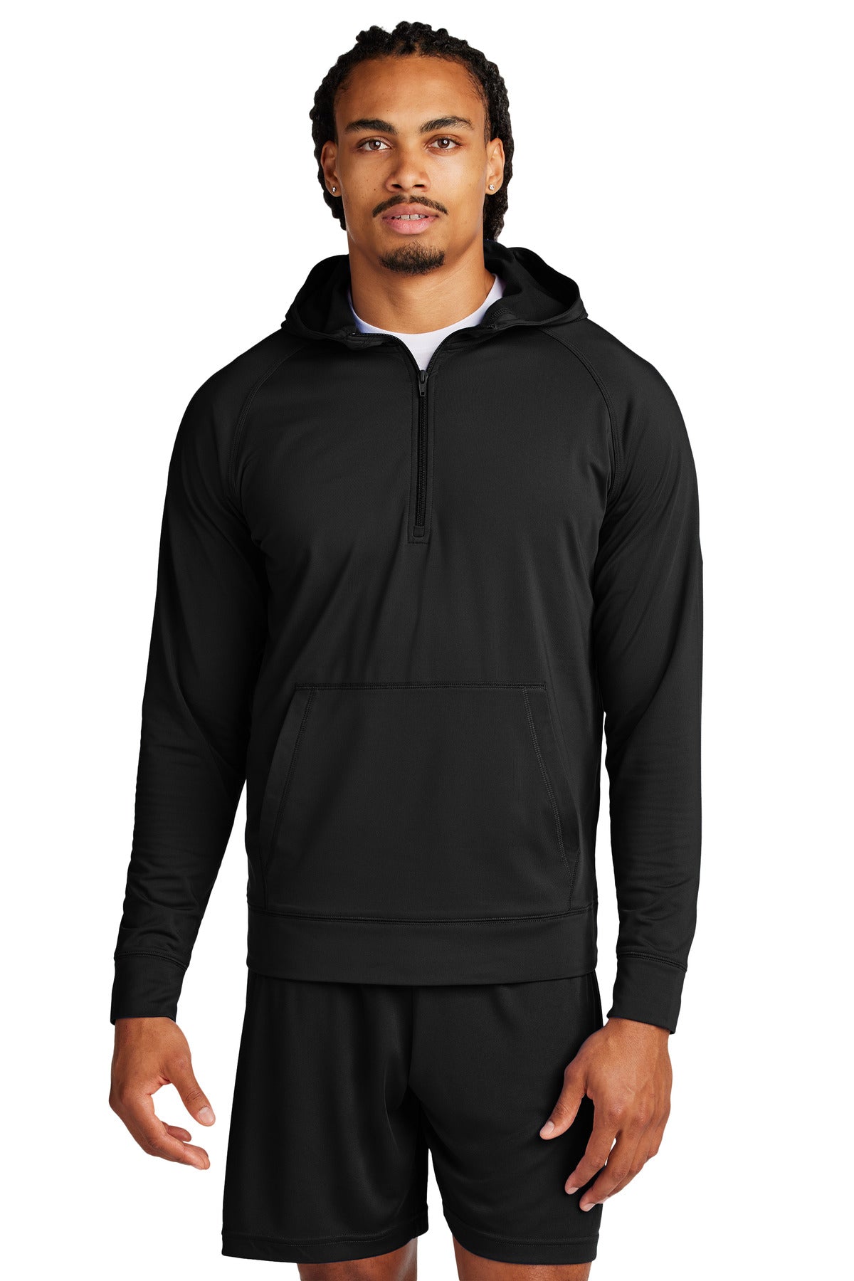 Custom Black Sport-Wick Stretch 1/2-Zip Hoodie ST856, personalized by SanCanDo Swag in Argyle, TX