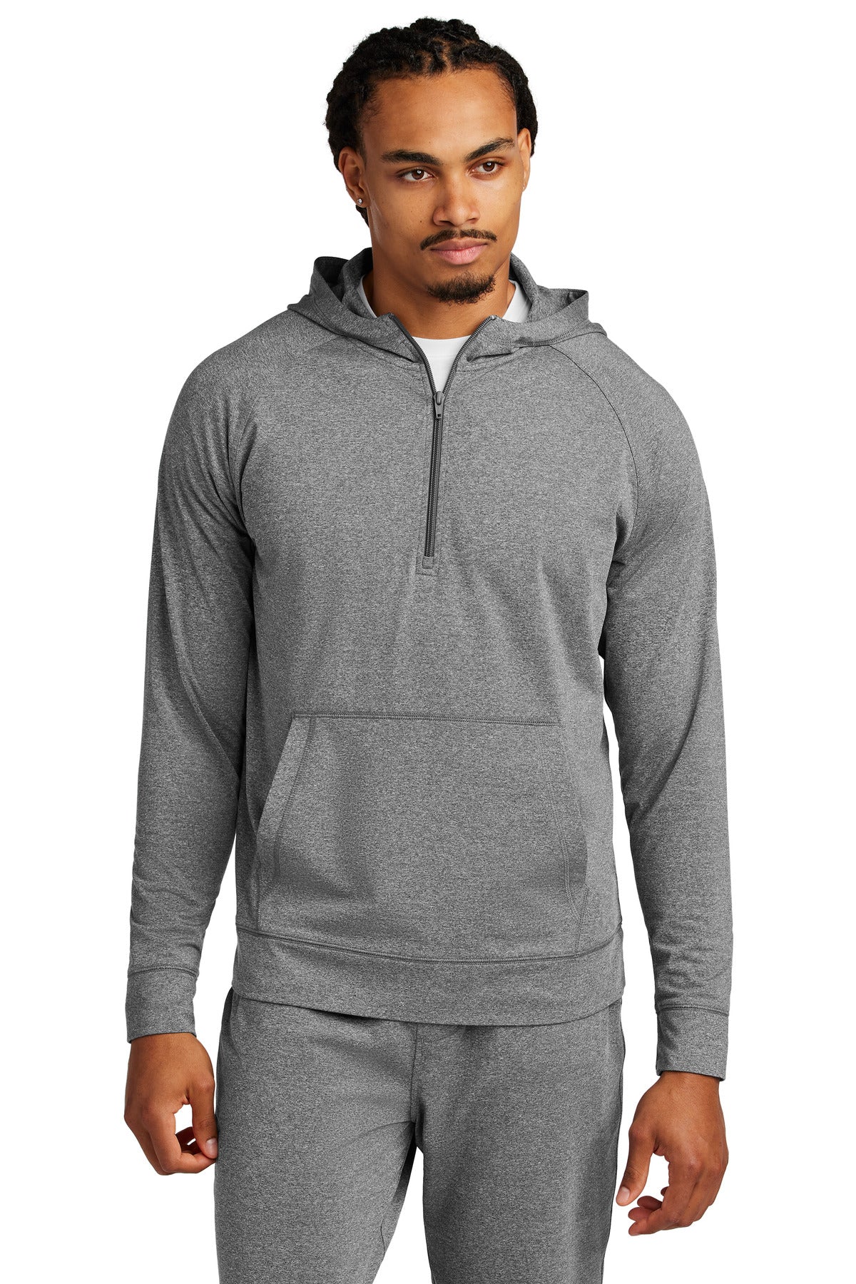 Custom Charcoal Grey Heather Sport-Wick Stretch 1/2-Zip Hoodie ST856, personalized by SanCanDo Swag in Argyle, TX