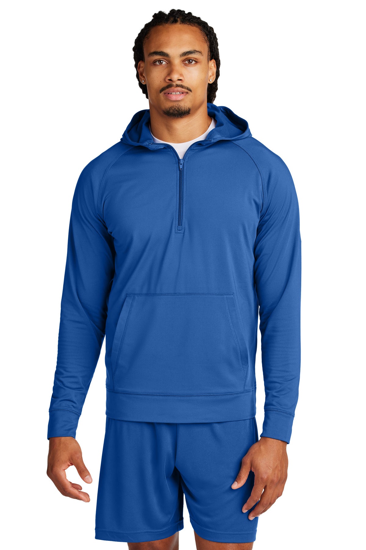 Custom True Royal Sport-Wick Stretch 1/2-Zip Hoodie ST856, personalized by SanCanDo Swag in Argyle, TX