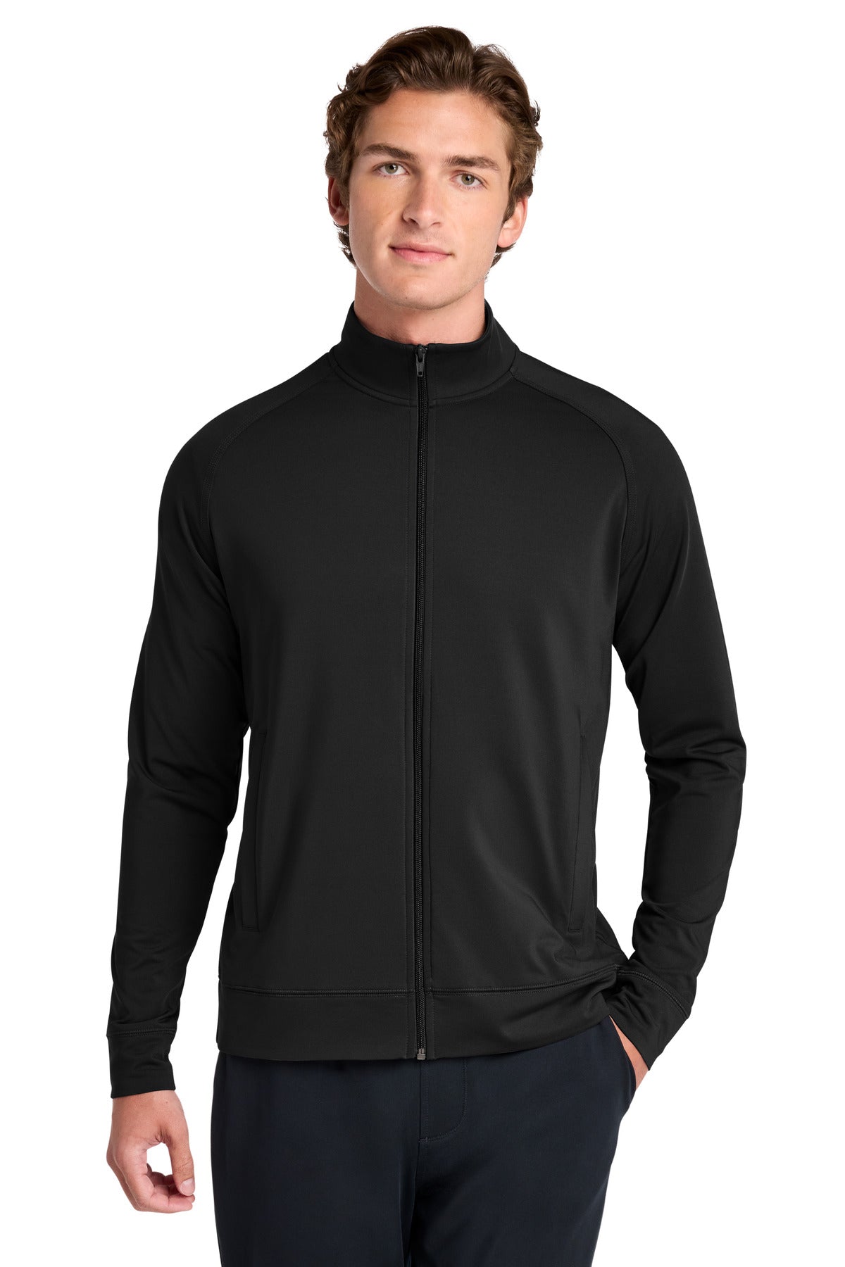 Custom Black Sport-Wick Stretch Full-Zip Cadet Jacket ST857, personalized by SanCanDo Swag in Argyle, TX