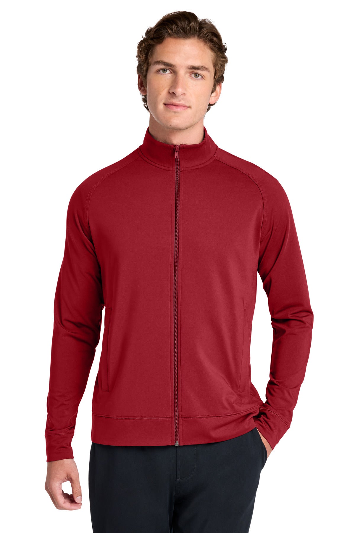 Custom Deep Red Sport-Wick Stretch Full-Zip Cadet Jacket ST857, personalized by SanCanDo Swag in Argyle, TX