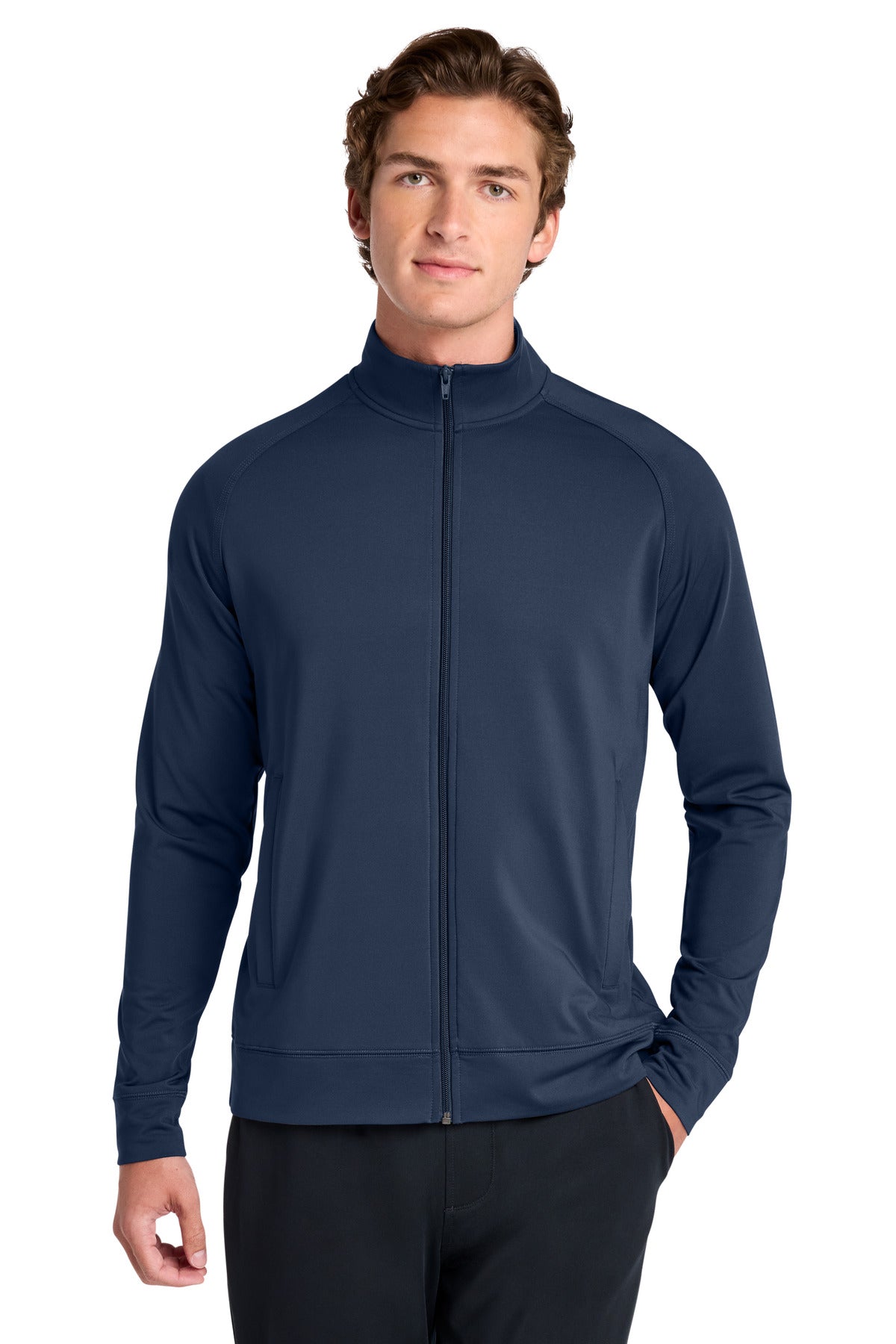 Custom True Navy Sport-Wick Stretch Full-Zip Cadet Jacket ST857, personalized by SanCanDo Swag in Argyle, TX