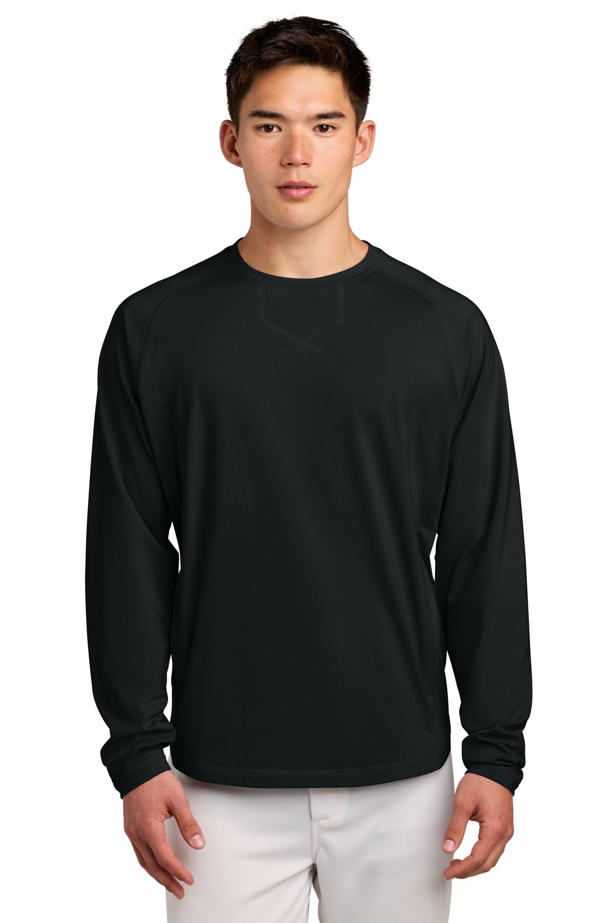 Custom Black Sport-Wick Stretch Pocketed Crewneck ST859, personalized by SanCanDo Swag in Argyle, TX