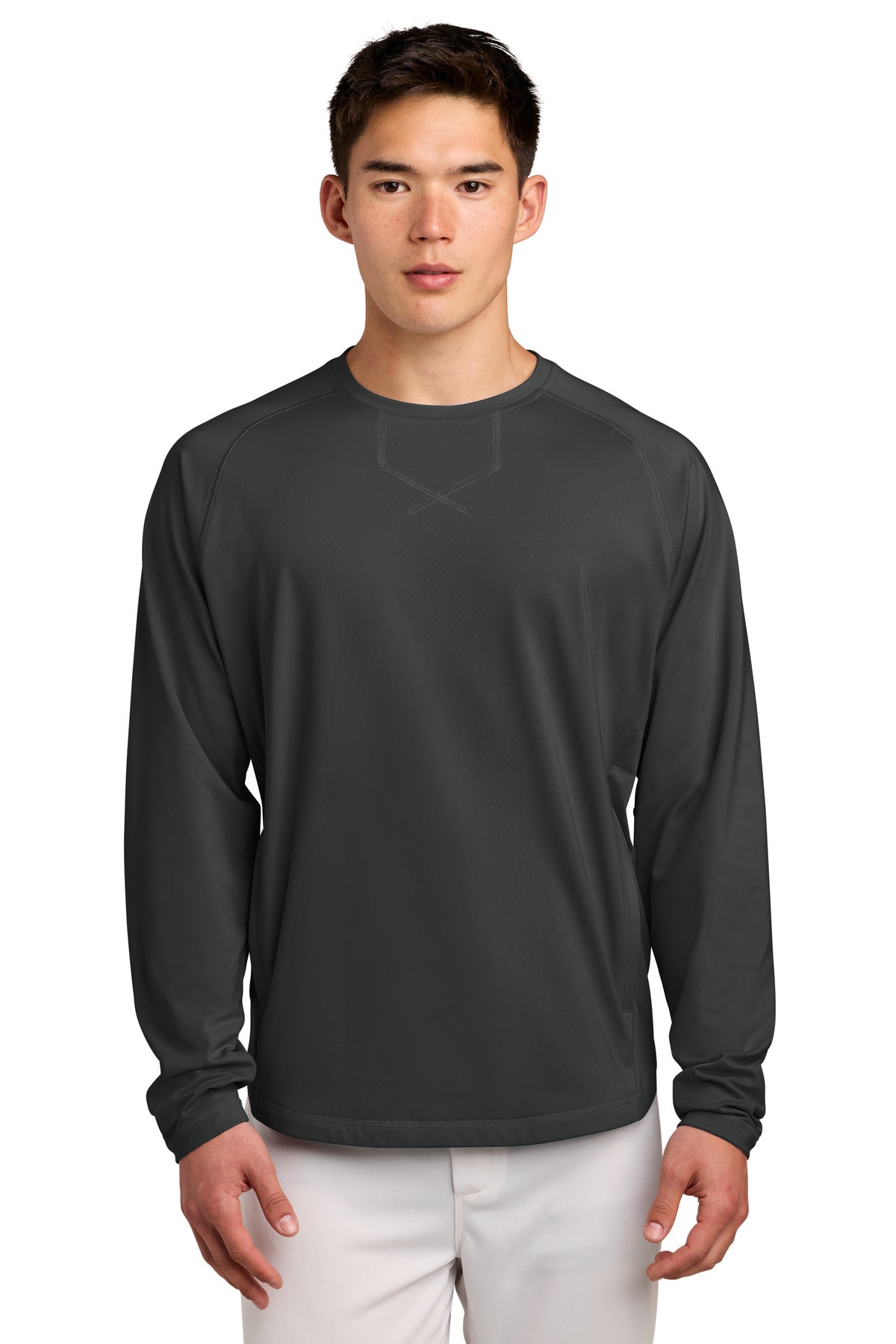 Custom Charcoal Grey Sport-Wick Stretch Pocketed Crewneck ST859, personalized by SanCanDo Swag in Argyle, TX