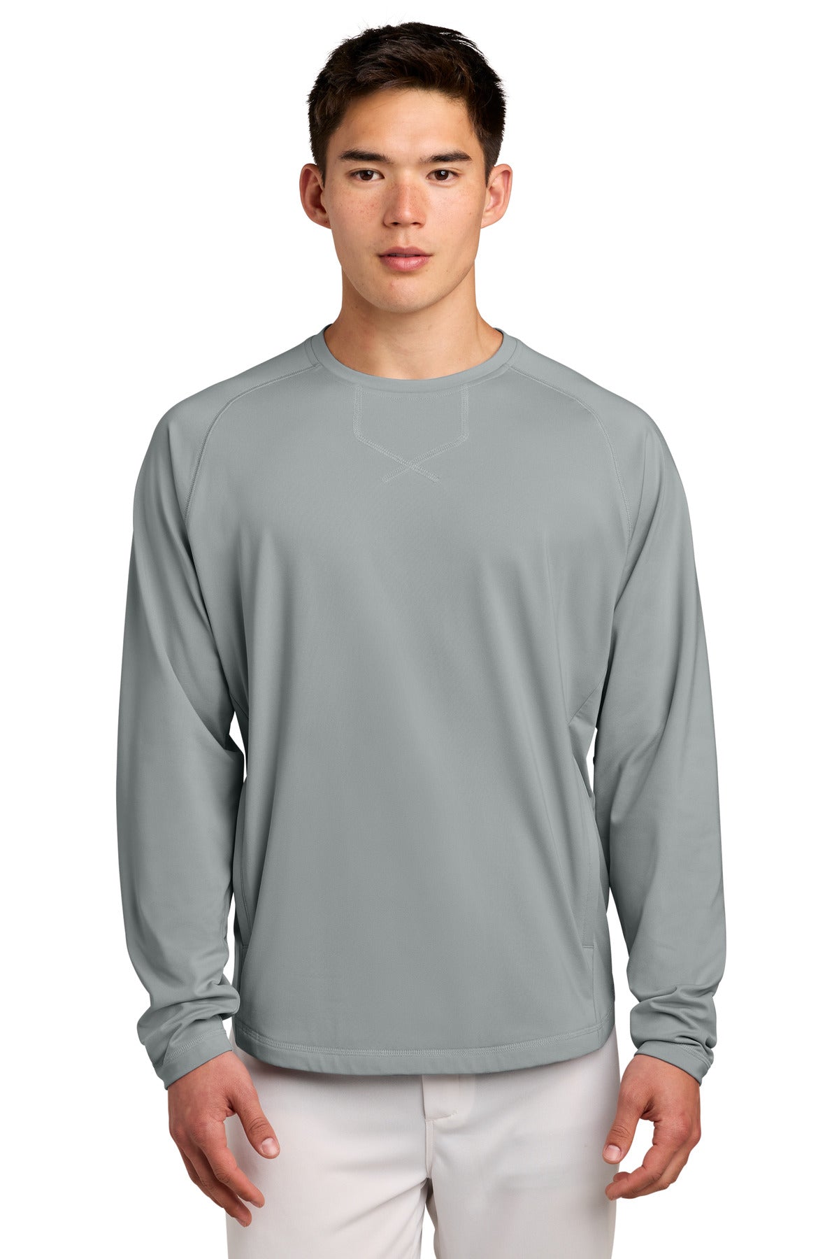 Custom Silver Sport-Wick Stretch Pocketed Crewneck ST859, personalized by SanCanDo Swag in Argyle, TX