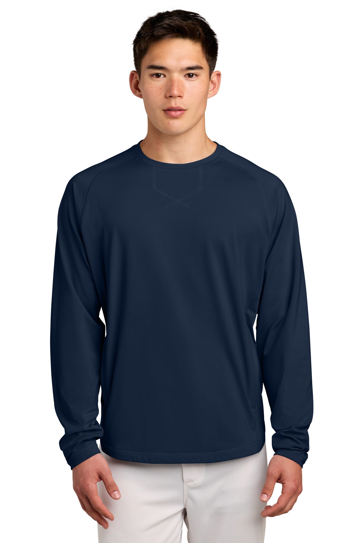 Custom True Navy Sport-Wick Stretch Pocketed Crewneck ST859, personalized by SanCanDo Swag in Argyle, TX