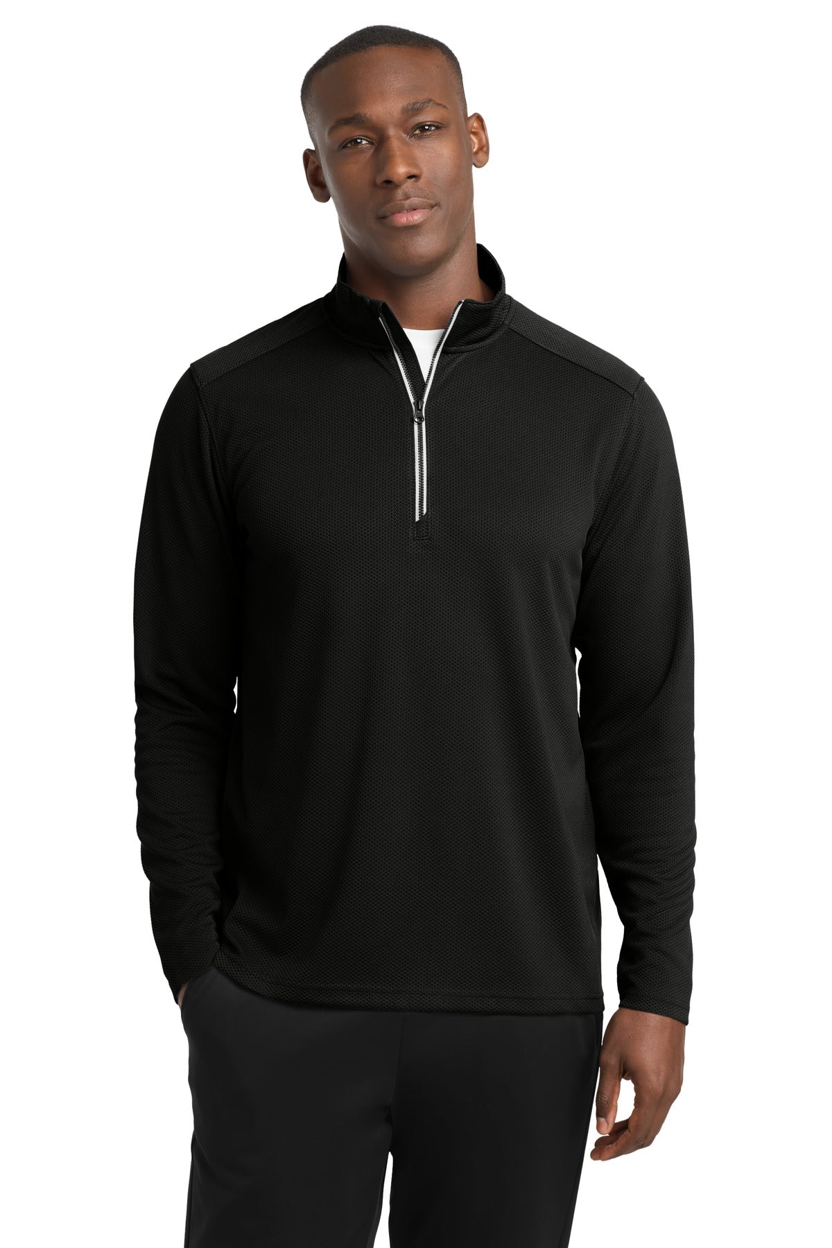 Custom Black Sport-Wick Textured 1/4-Zip Pullover ST860, personalized by SanCanDo Swag in Argyle, TX
