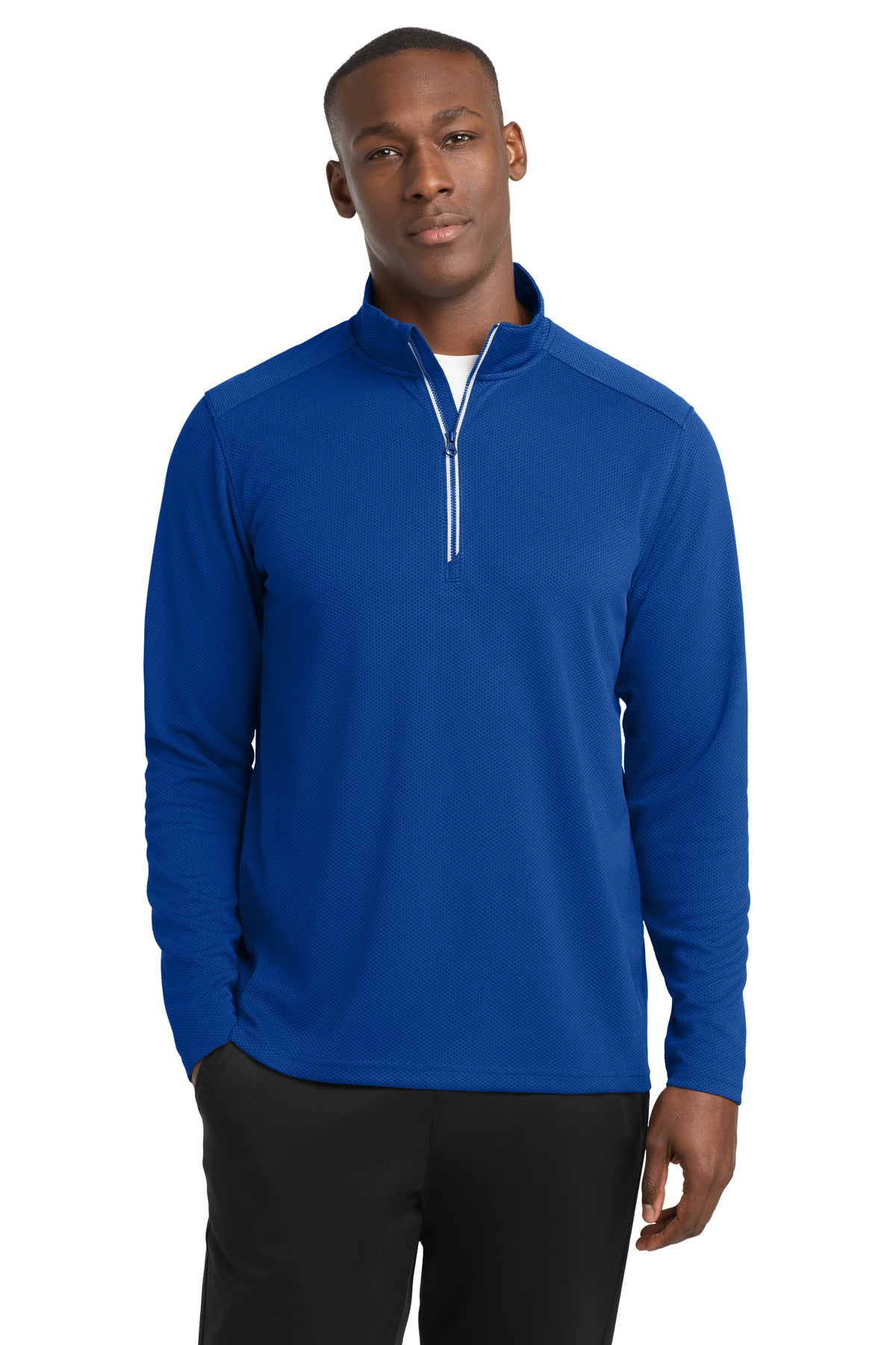 Custom True Royal Sport-Wick Textured 1/4-Zip Pullover ST860, personalized by SanCanDo Swag in Argyle, TX