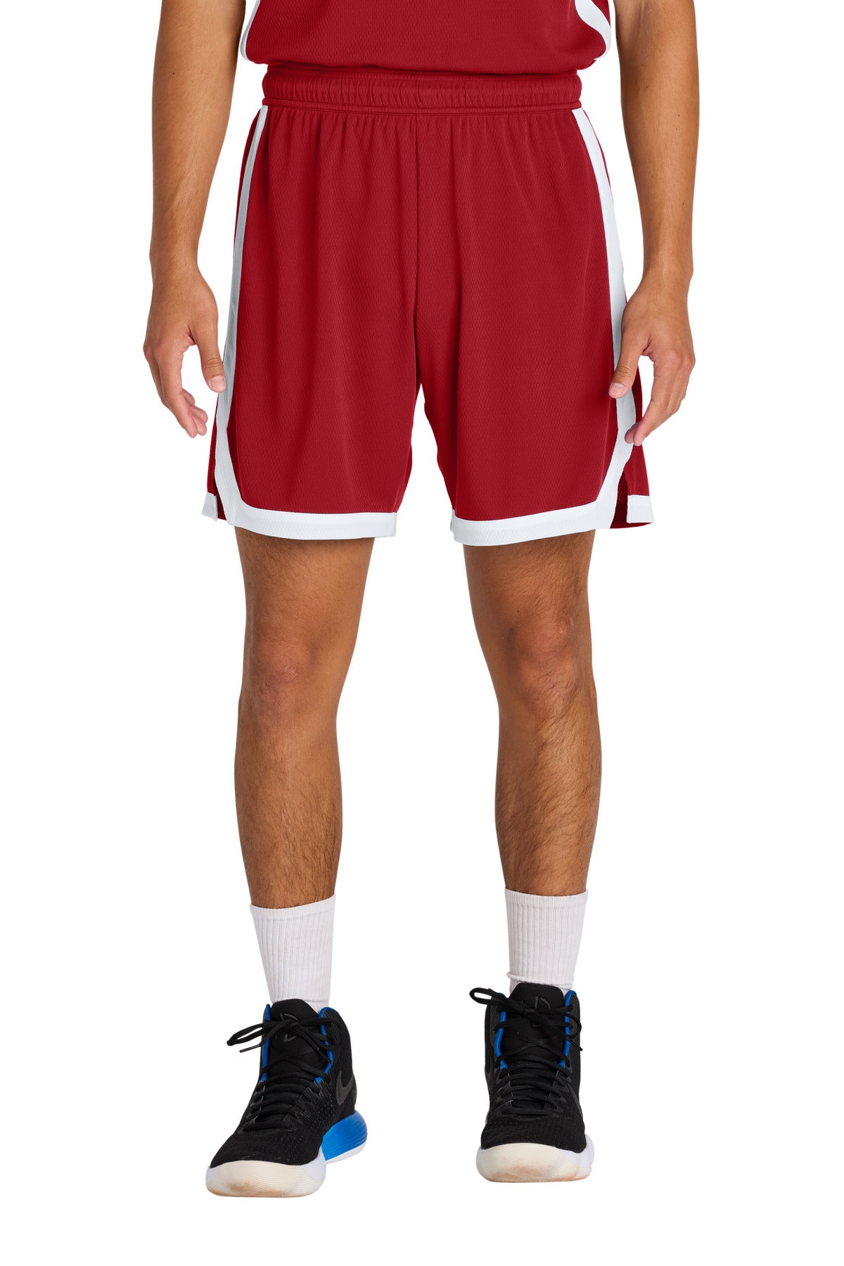 Custom Deep Red/ White Rival Basketball 7"Short ST901, personalized by SanCanDo Swag in Argyle, TX