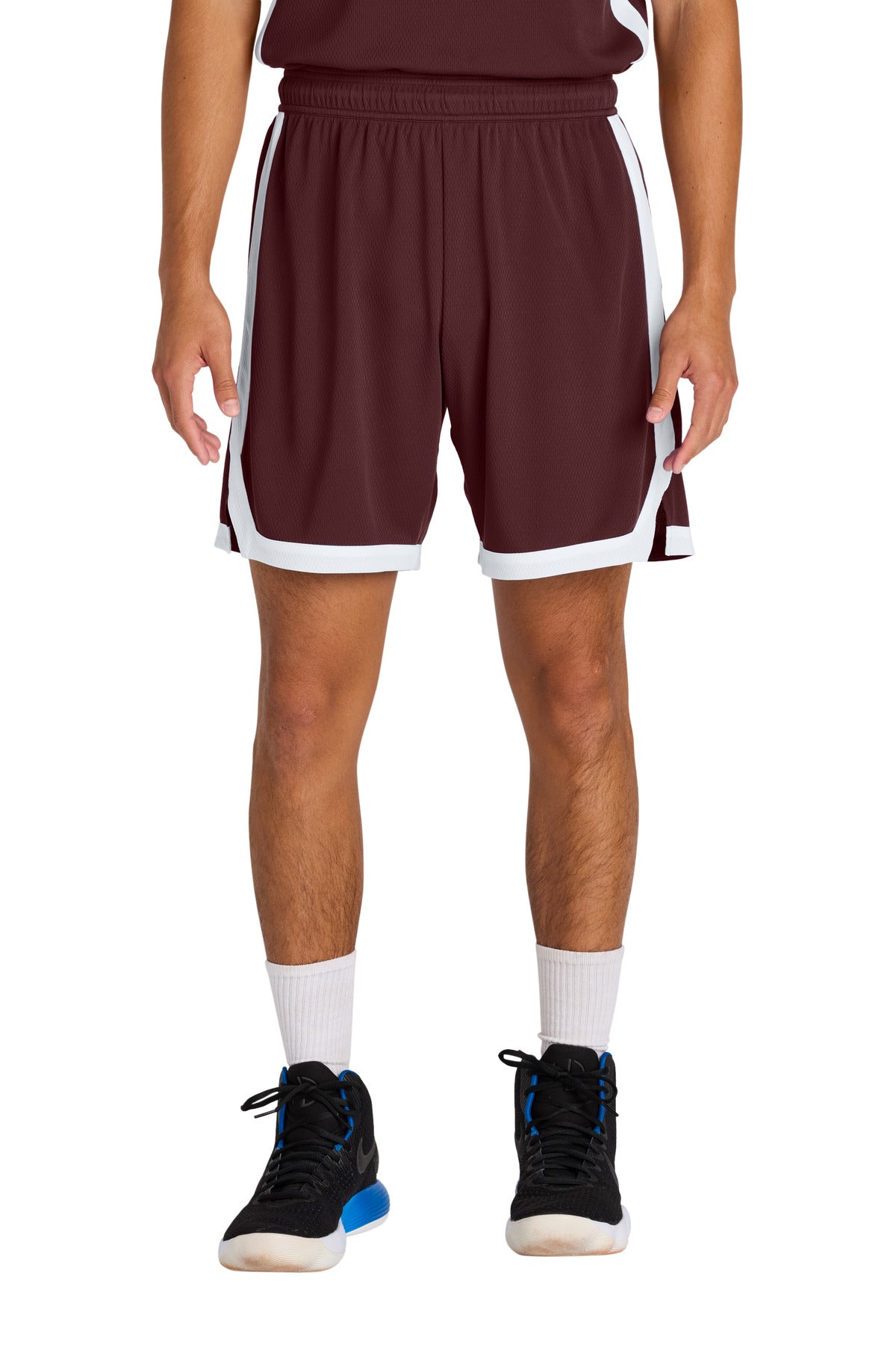 Custom Maroon/ White Rival Basketball 7"Short ST901, personalized by SanCanDo Swag in Argyle, TX