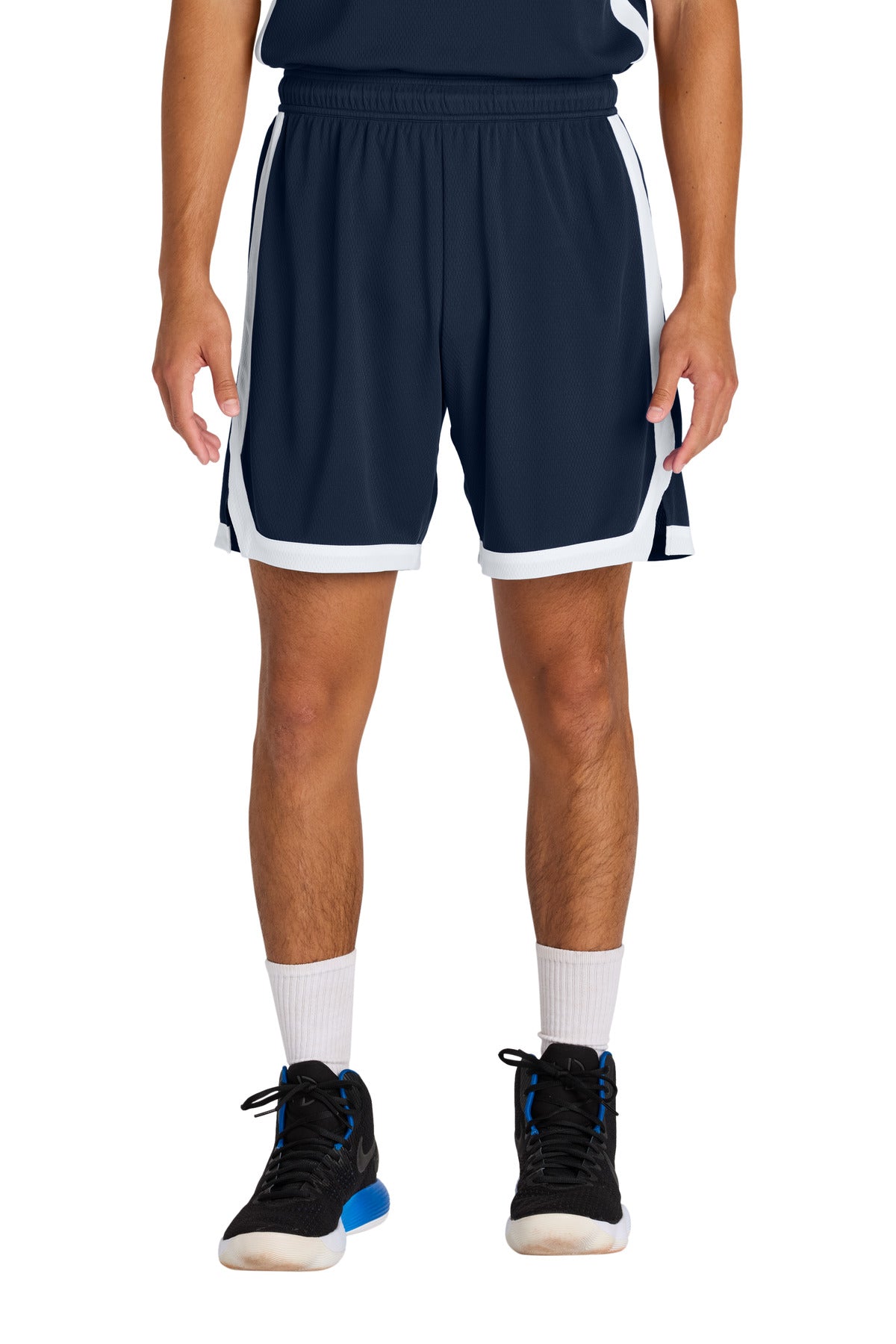 Custom True Navy/ White Rival Basketball 7"Short ST901, personalized by SanCanDo Swag in Argyle, TX