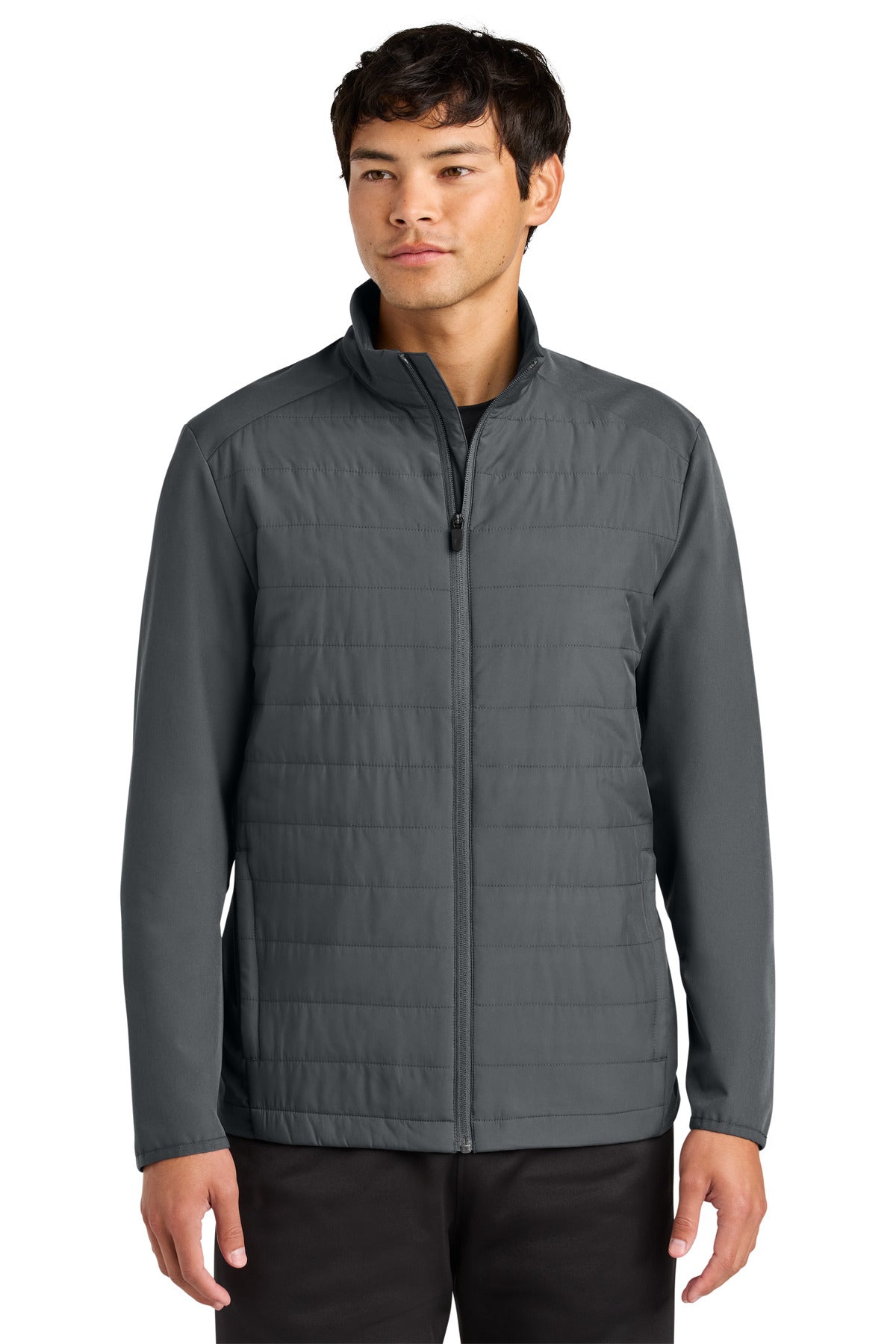 Custom Iron Grey Teknical Hybrid Jacket ST940, personalized by SanCanDo Swag in Argyle, TX