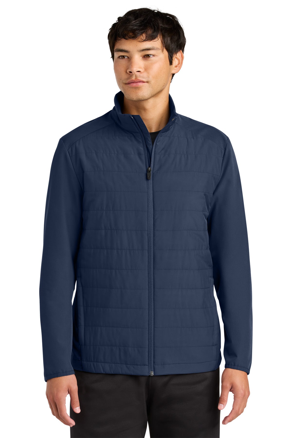 Custom True Navy Teknical Hybrid Jacket ST940, personalized by SanCanDo Swag in Argyle, TX